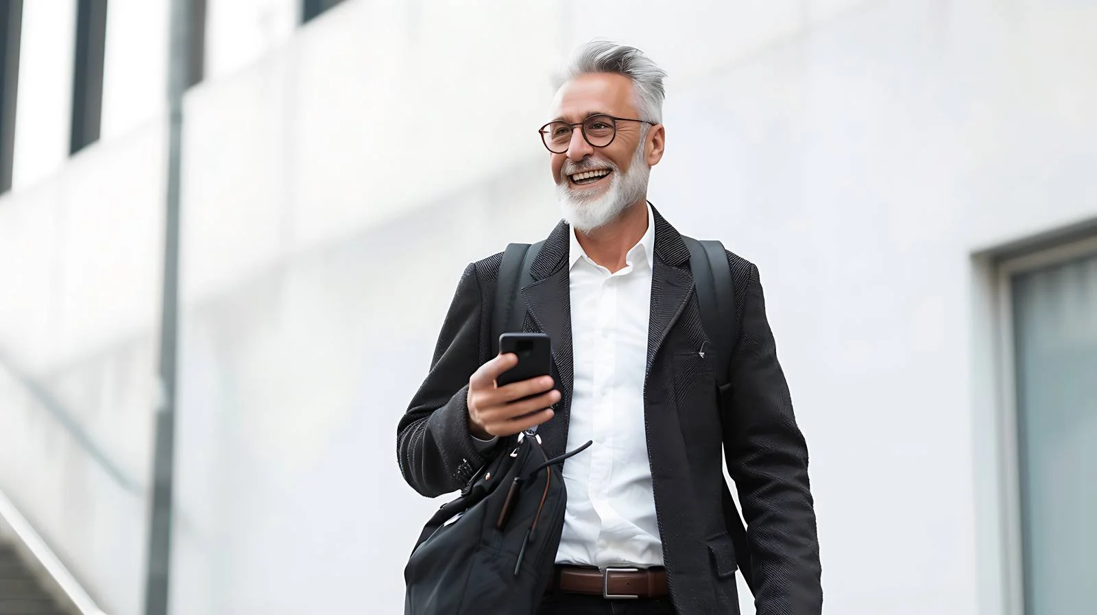 Senior Businessman Walking Urban Street Smiling — free download from Dotvec