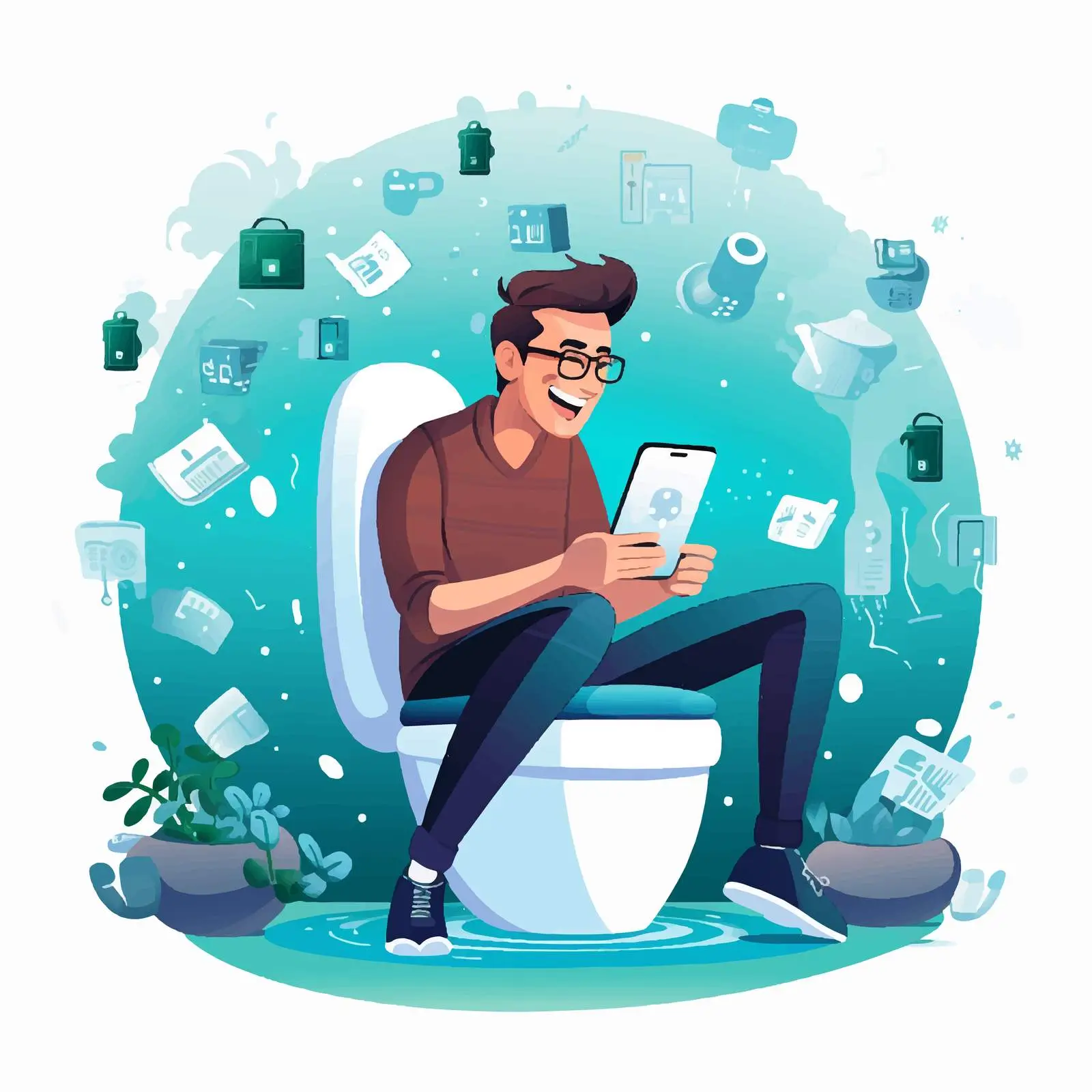 Happy Guy on Toilet Browsing Internet Vector — free download from Dotvec