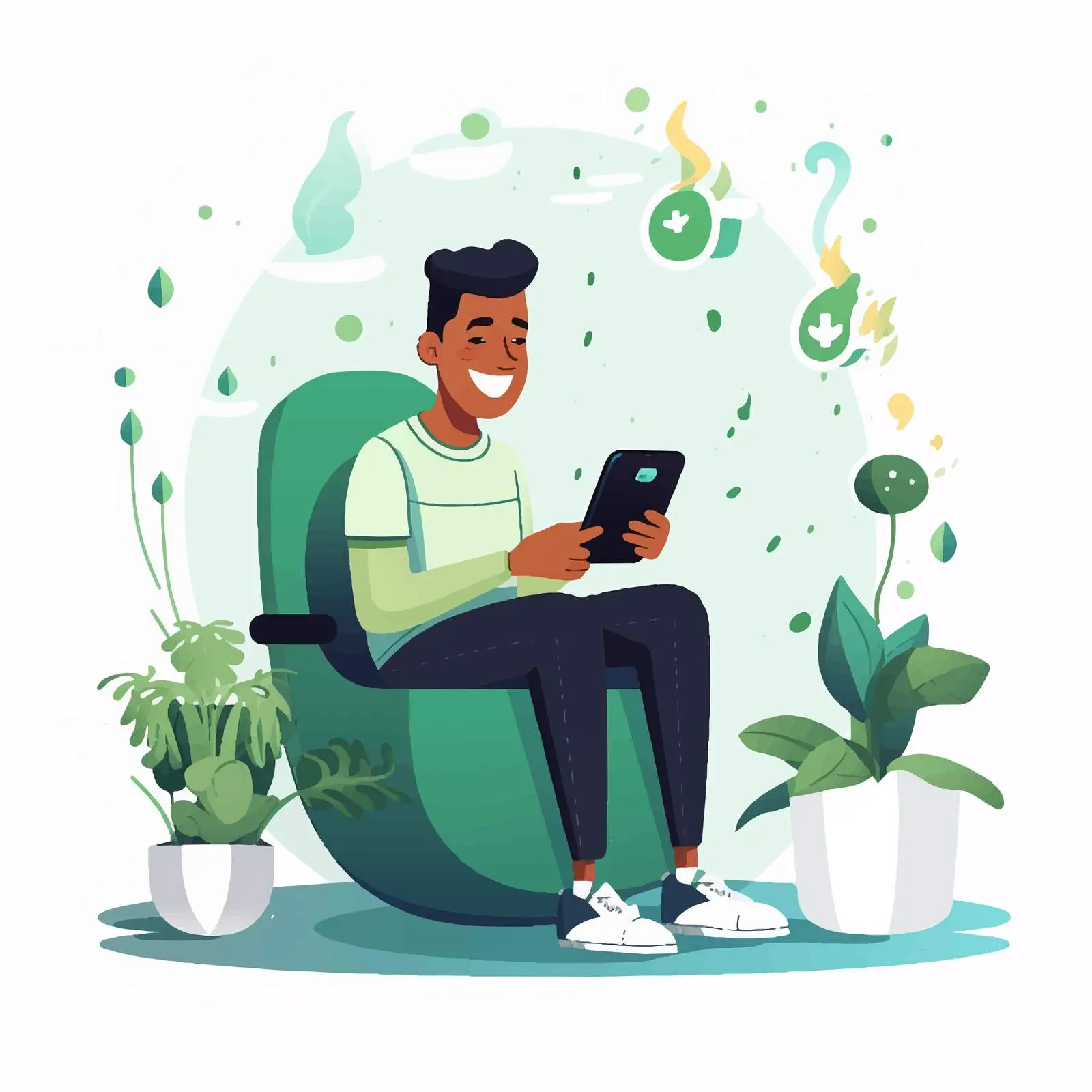 Smiling Guy on Toilet with Internet Device — free download from Dotvec