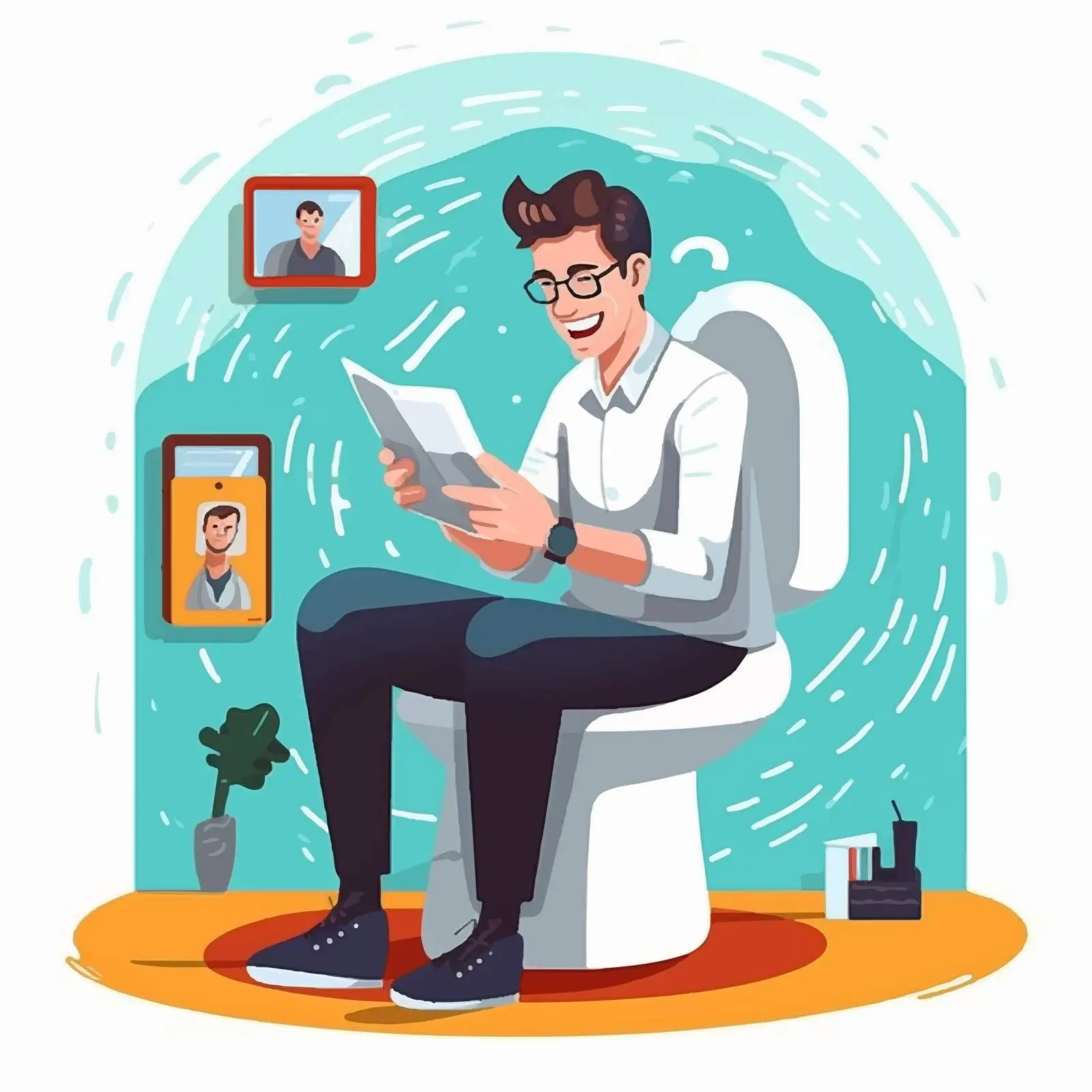 Happy Guy on Toilet Using Internet — free download from Dotvec