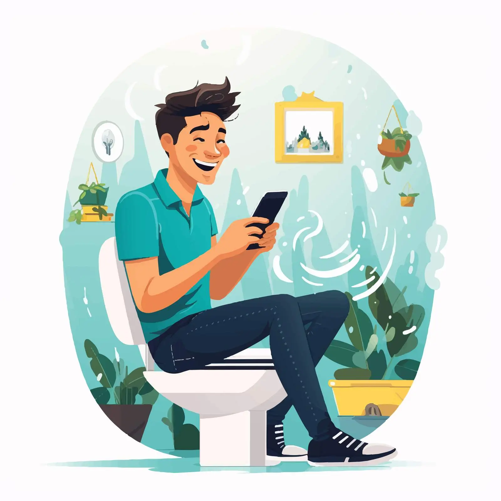 Happy Guy on Toilet Using Internet Vector Art — free download from Dotvec
