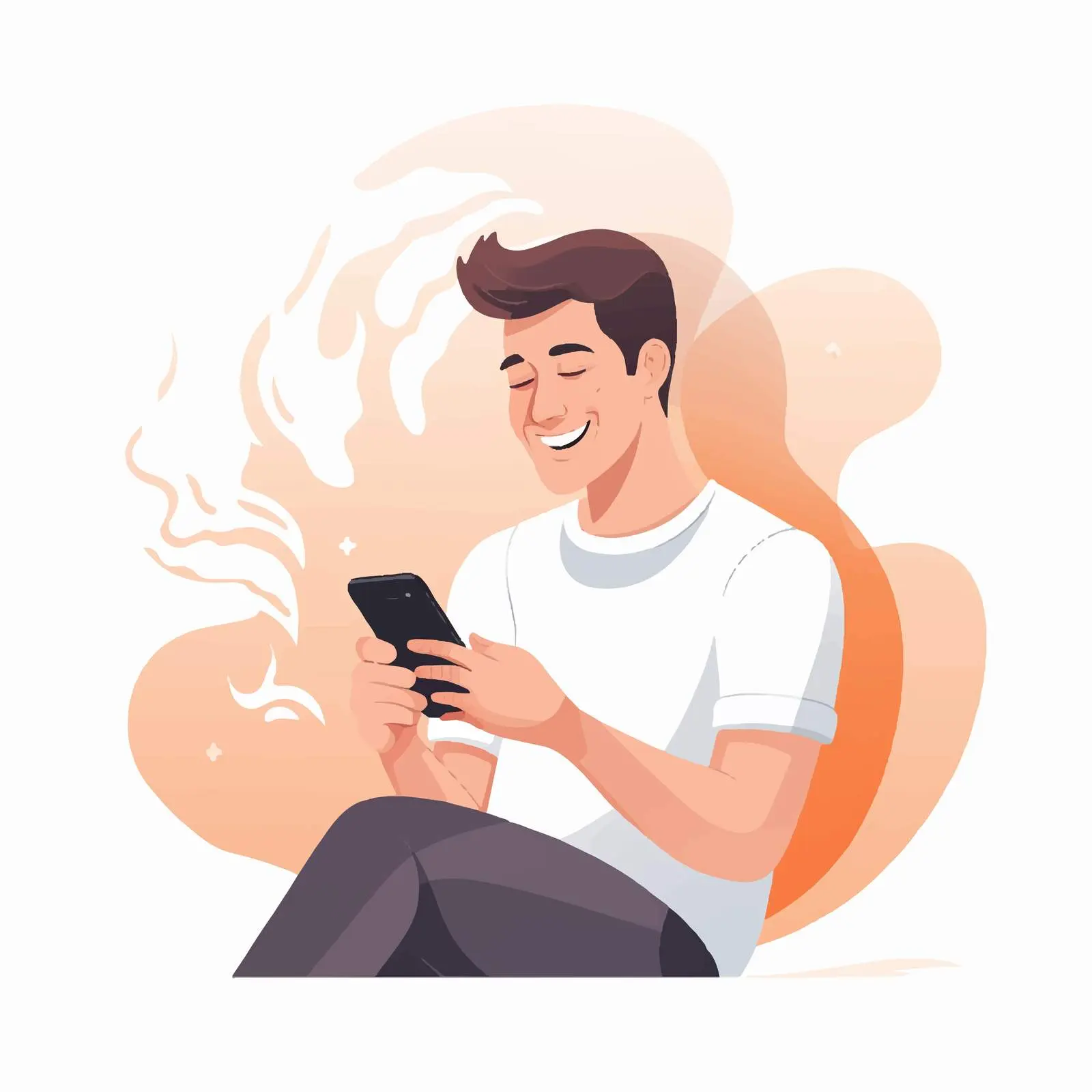 Smiling Guy Using Smartphone While Smoking — free download from Dotvec