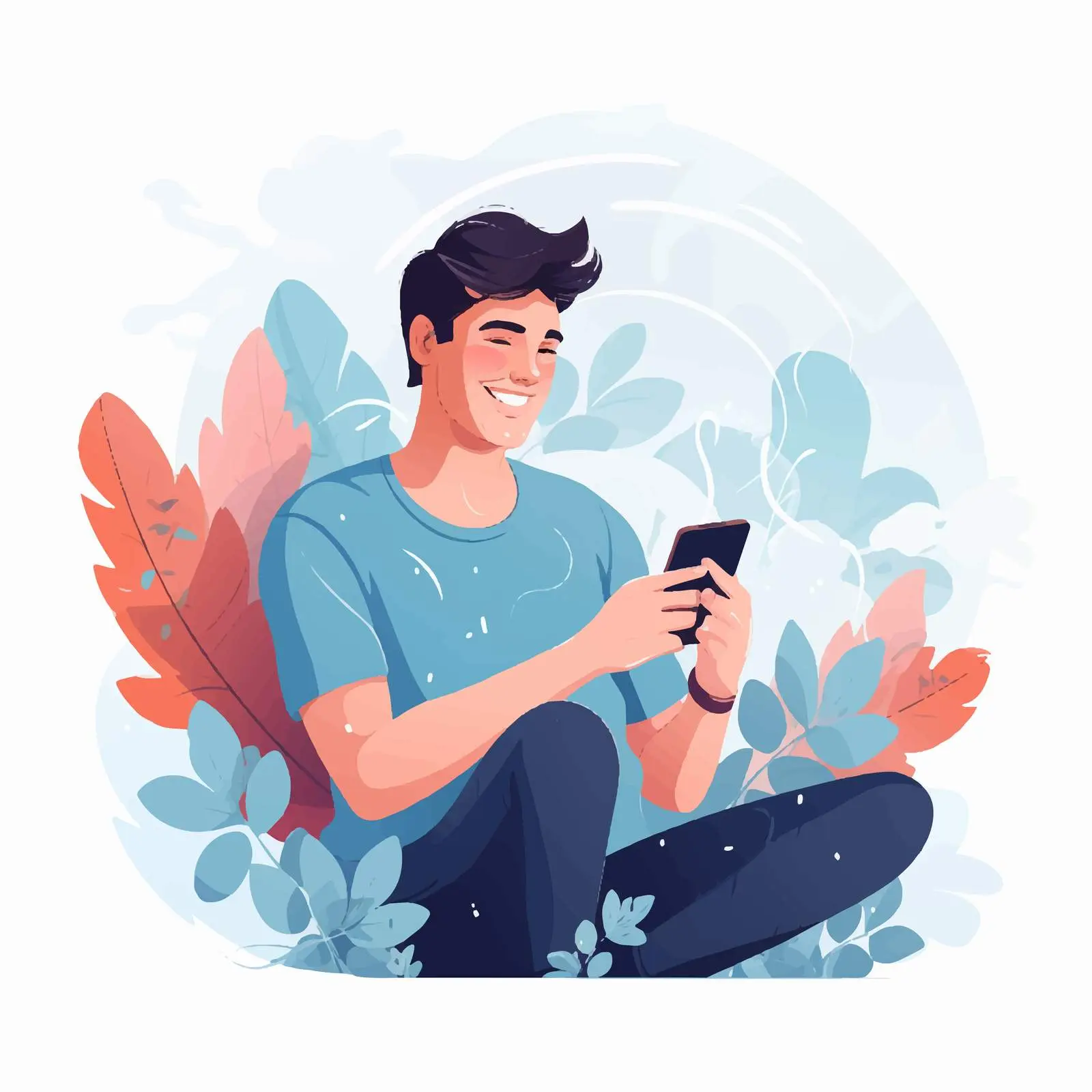 Smiling Guy Surfing the Internet on Smartphone — free download from Dotvec