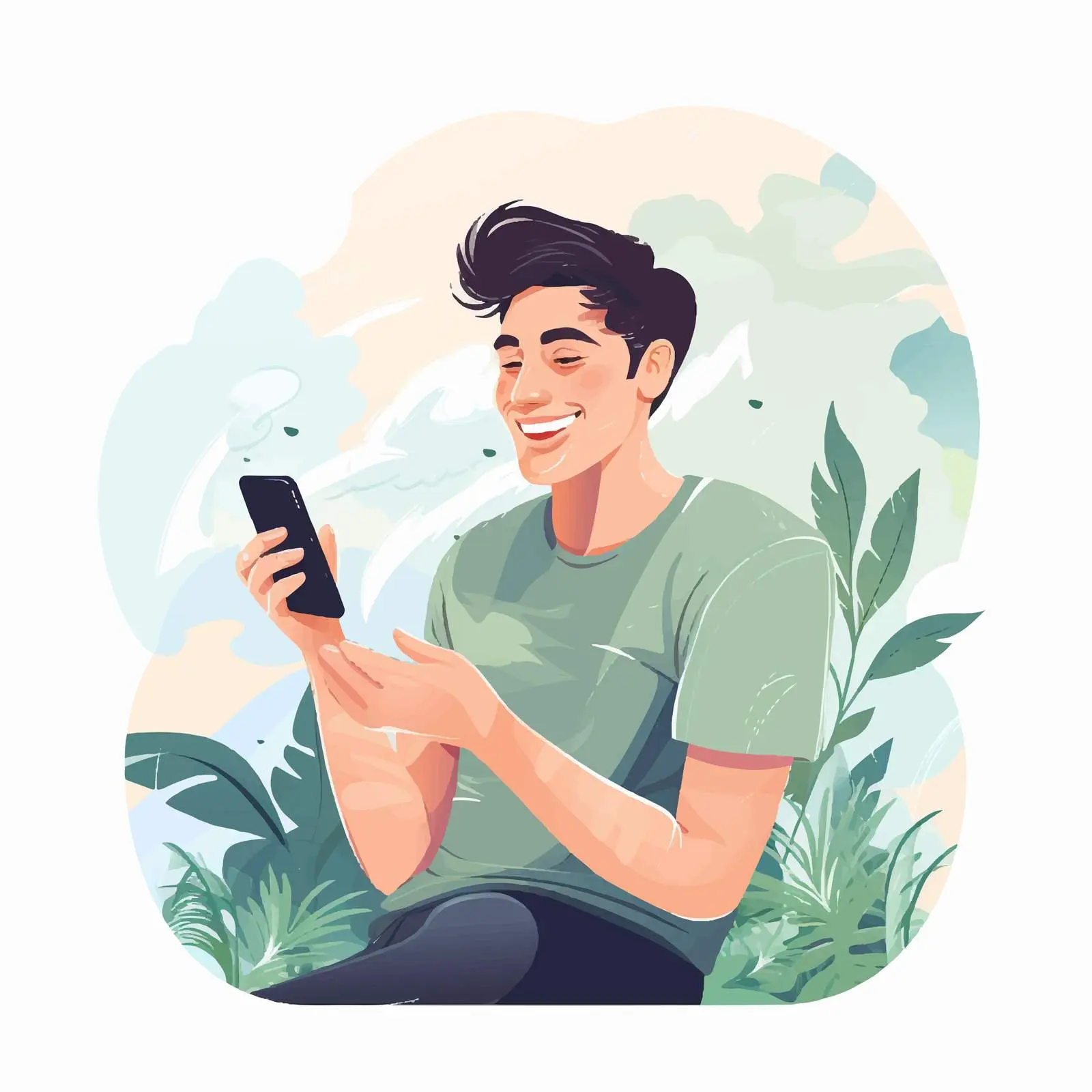 Smiling Guy Using Smartphone While Smoking — free download from Dotvec
