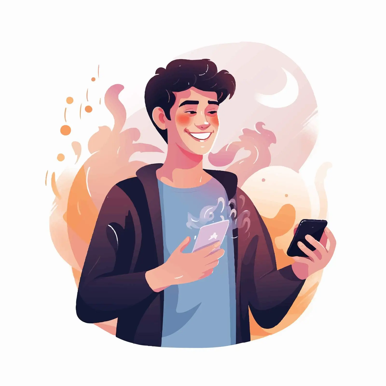 Smiling Guy Using Smartphone While Smoking — free download from Dotvec