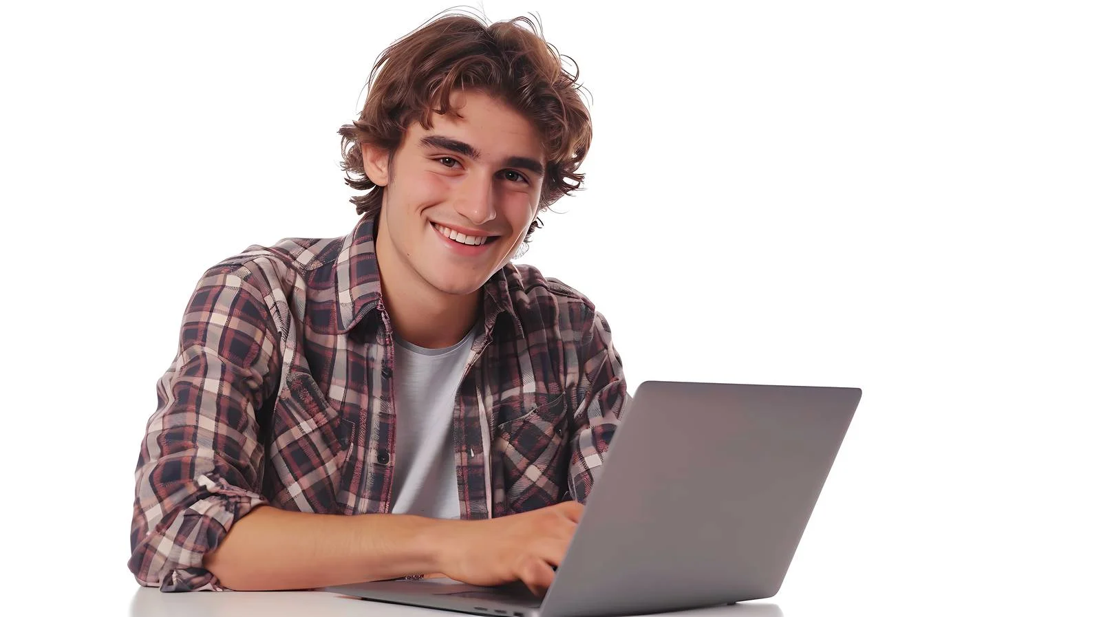 Young Man Using Laptop with Smile — free download from Dotvec