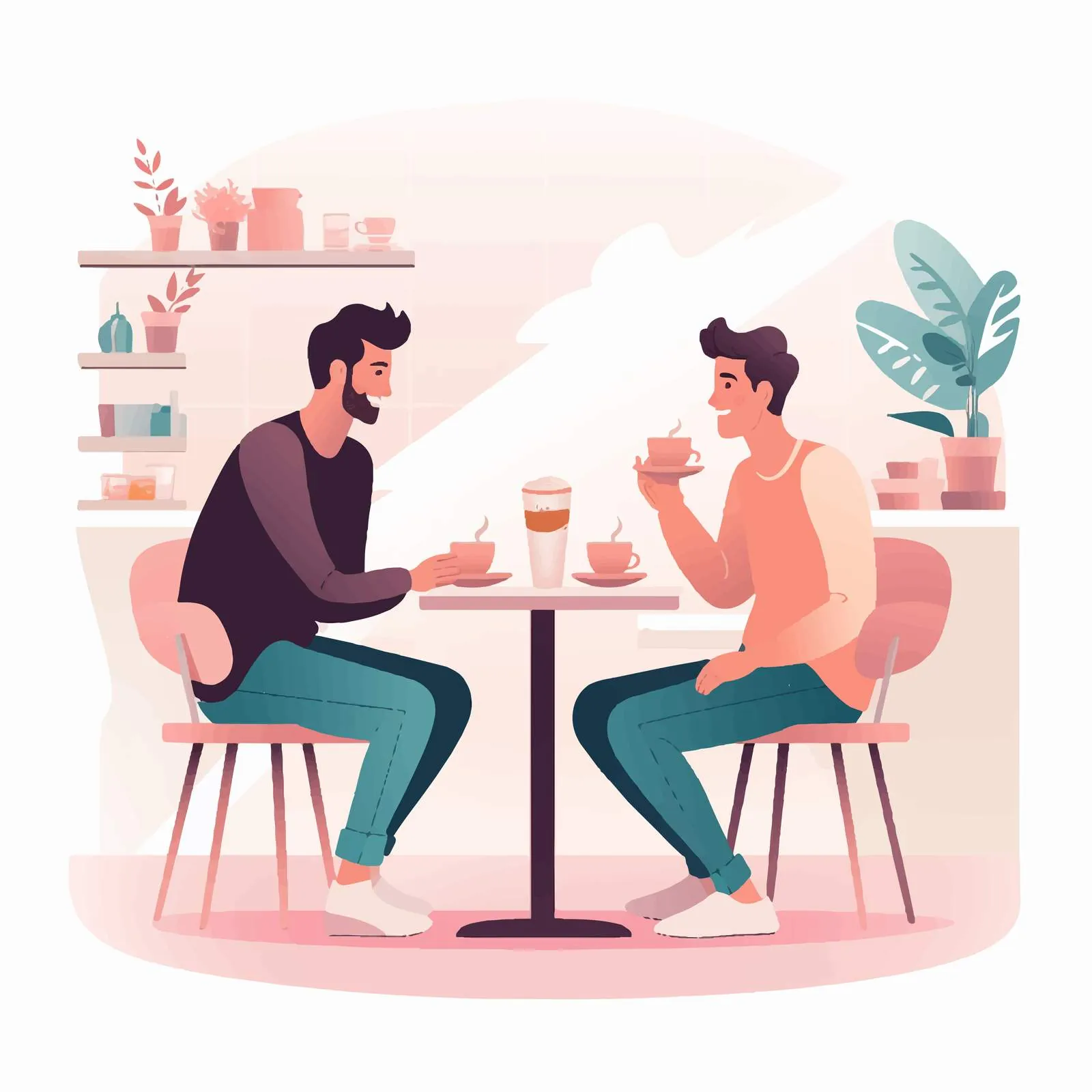 Happy Gay Couple at Café Table — free download from Dotvec
