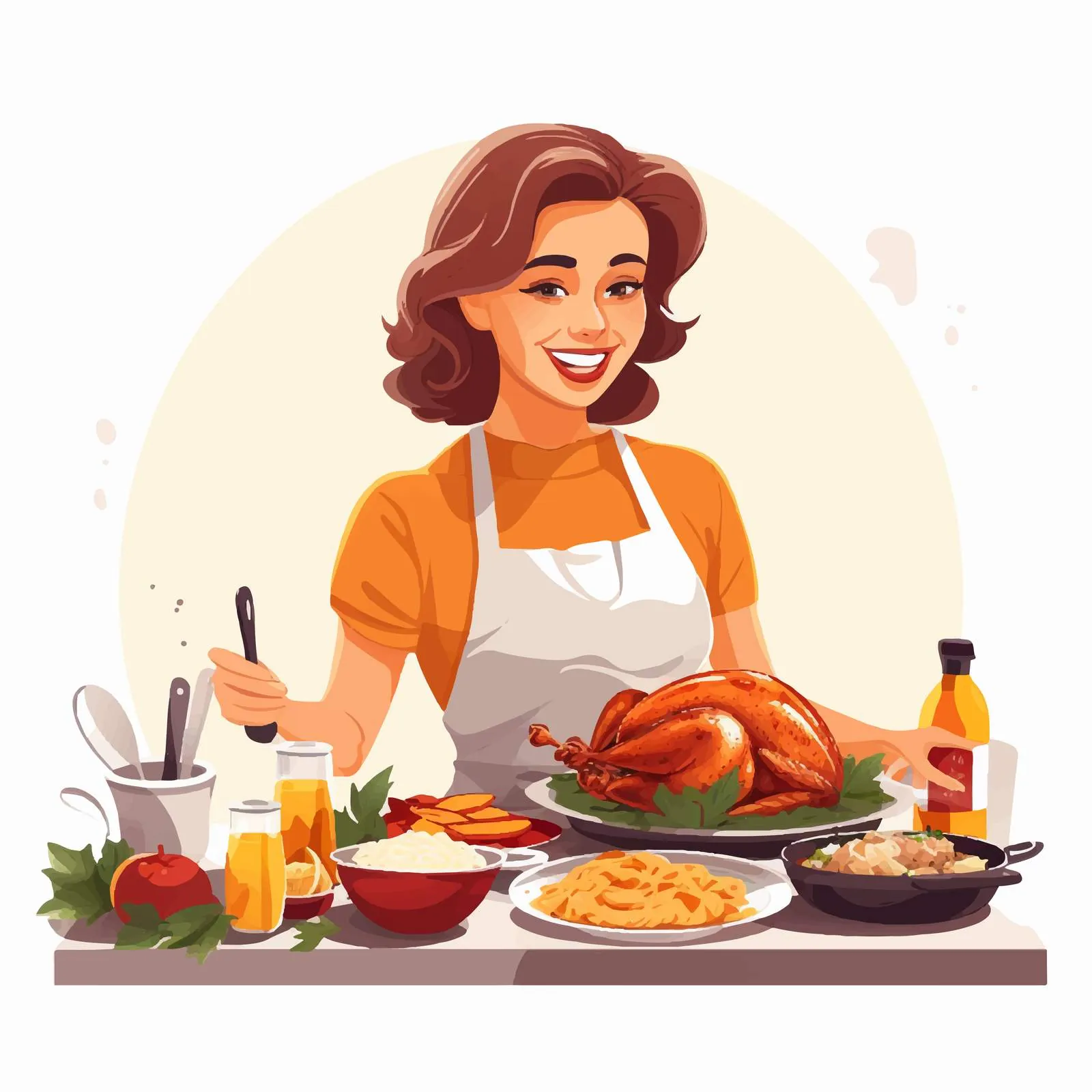 Smiling Housewife Preparing Turkey in Kitchen — free download from Dotvec
