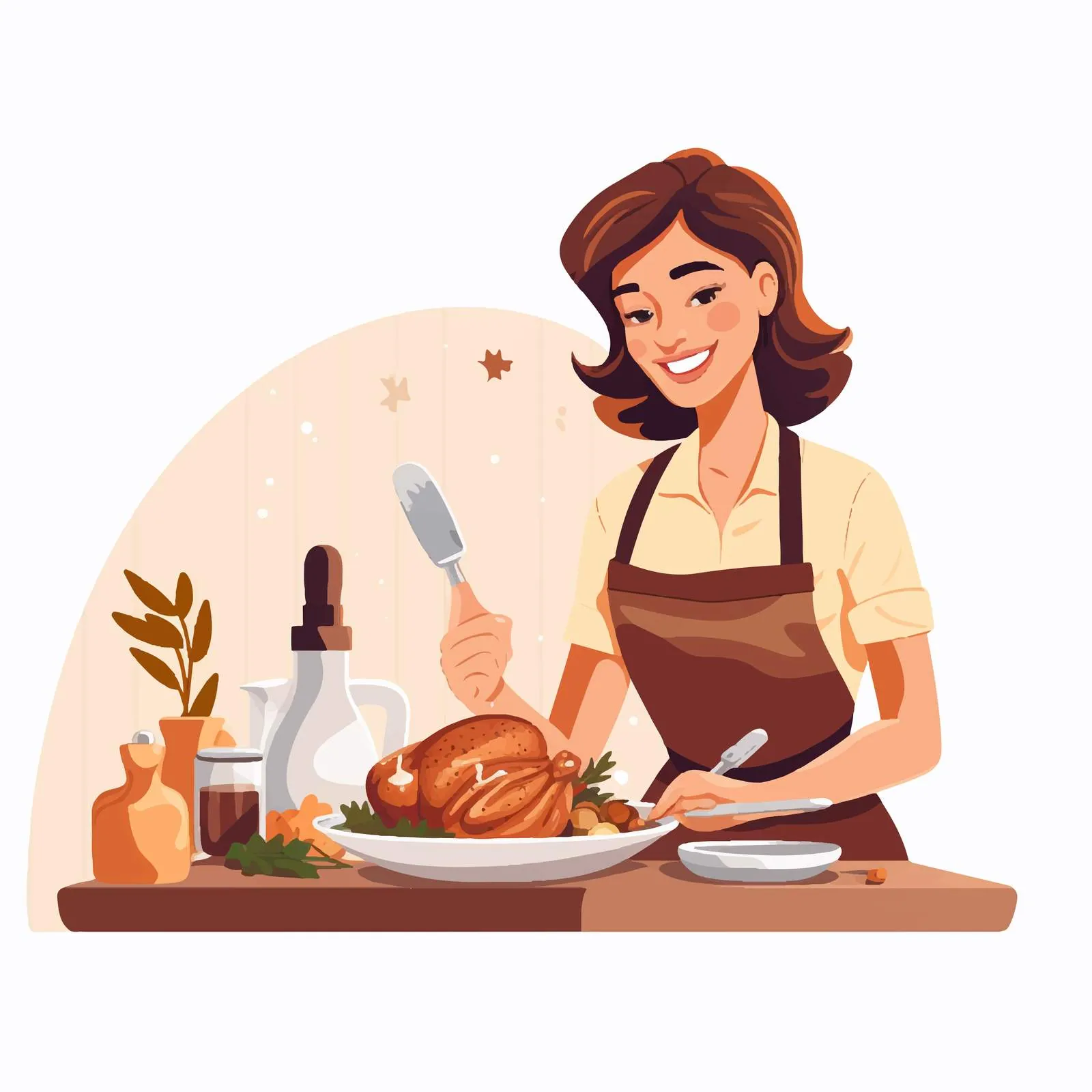 Smiling Housewife Preparing Turkey in Kitchen — free download from Dotvec