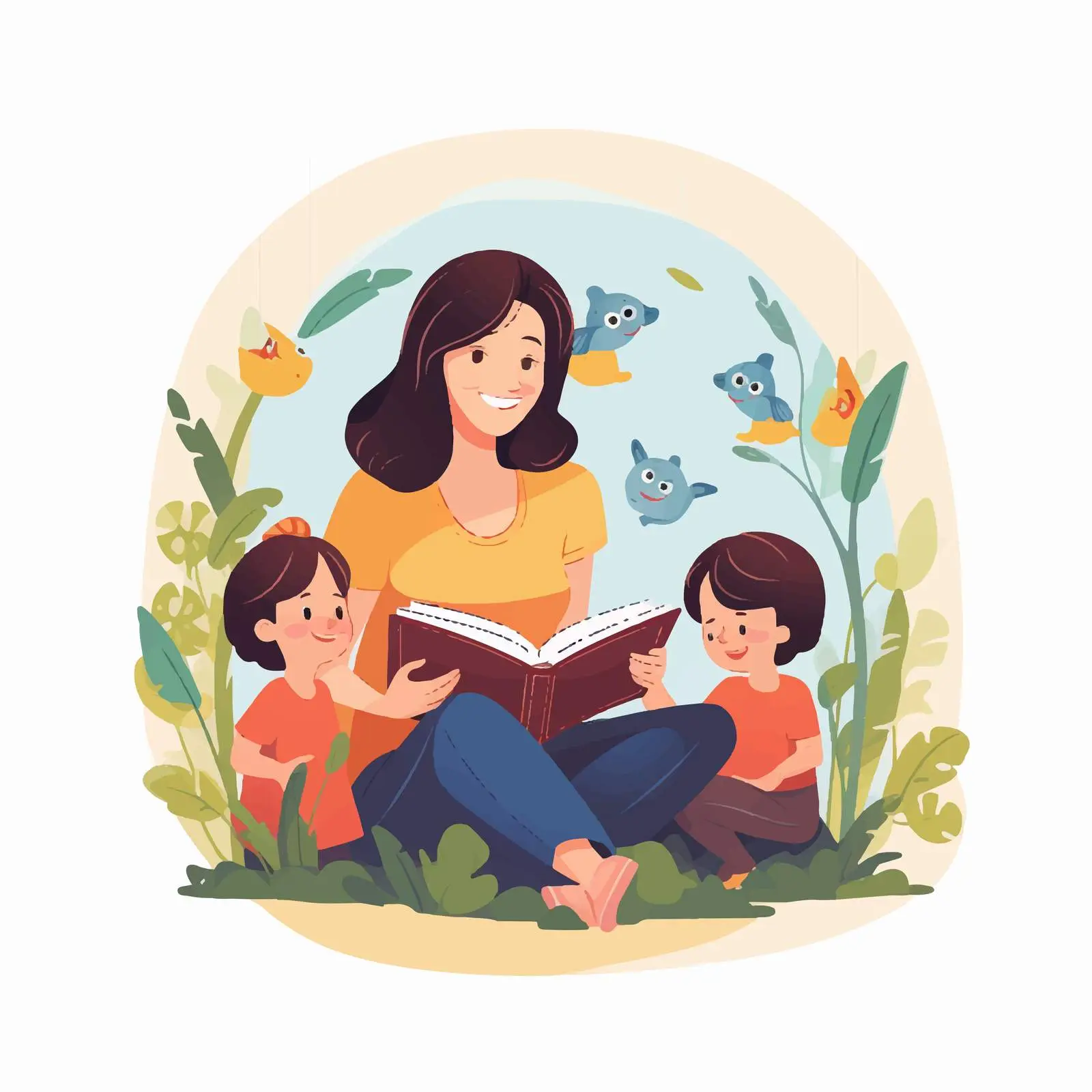 Happy Kindergarten Teacher with Kids Vector Illustration — free download from Dotvec