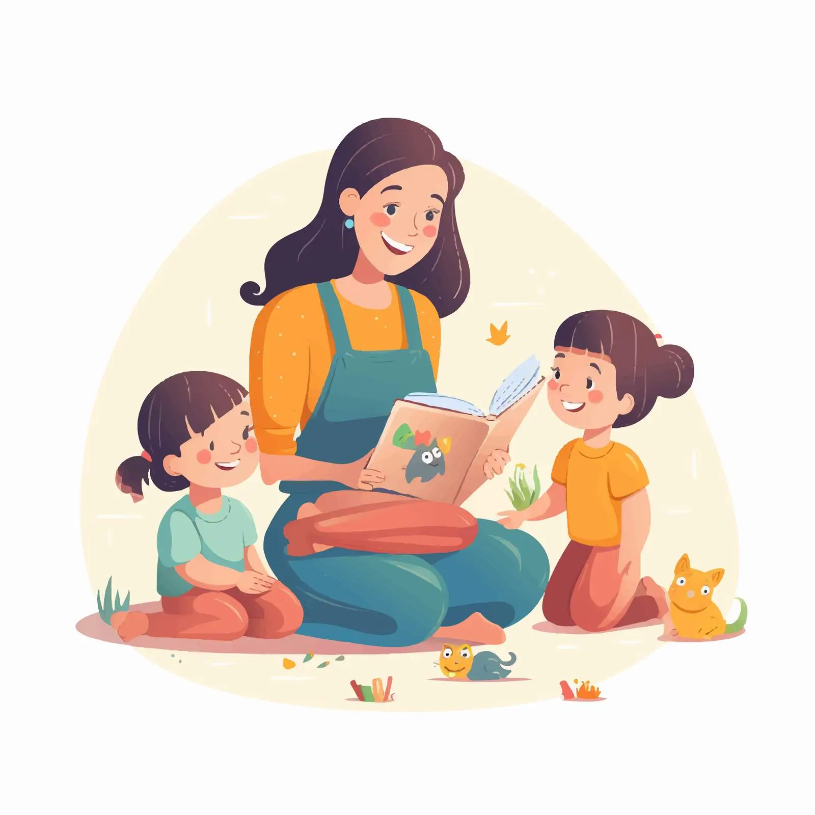 Smiling Kindergarten Teacher with Happy Kids Vector — free download from Dotvec