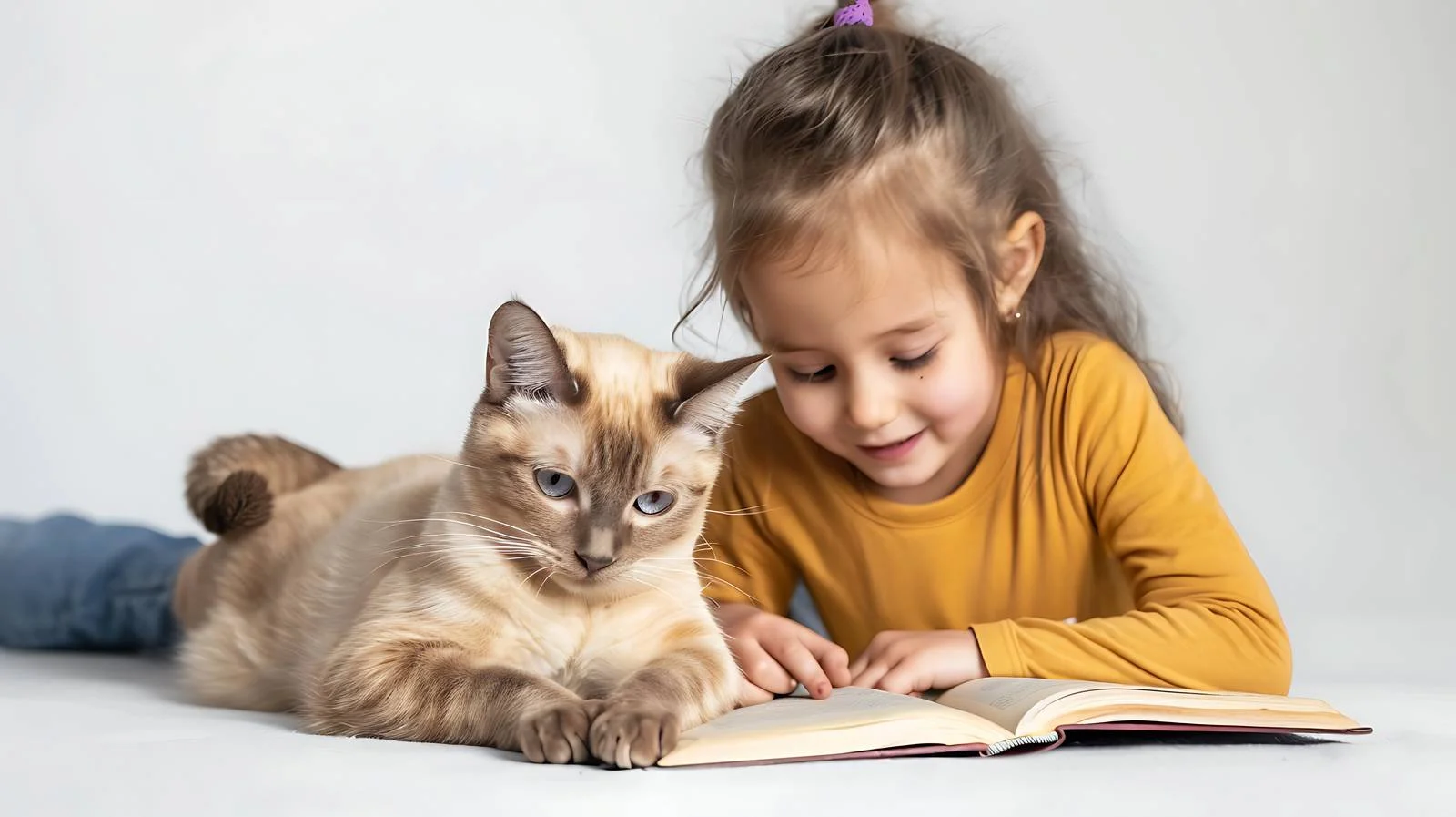 Joyful girl petting affectionate Burmese cat — free download from Dotvec