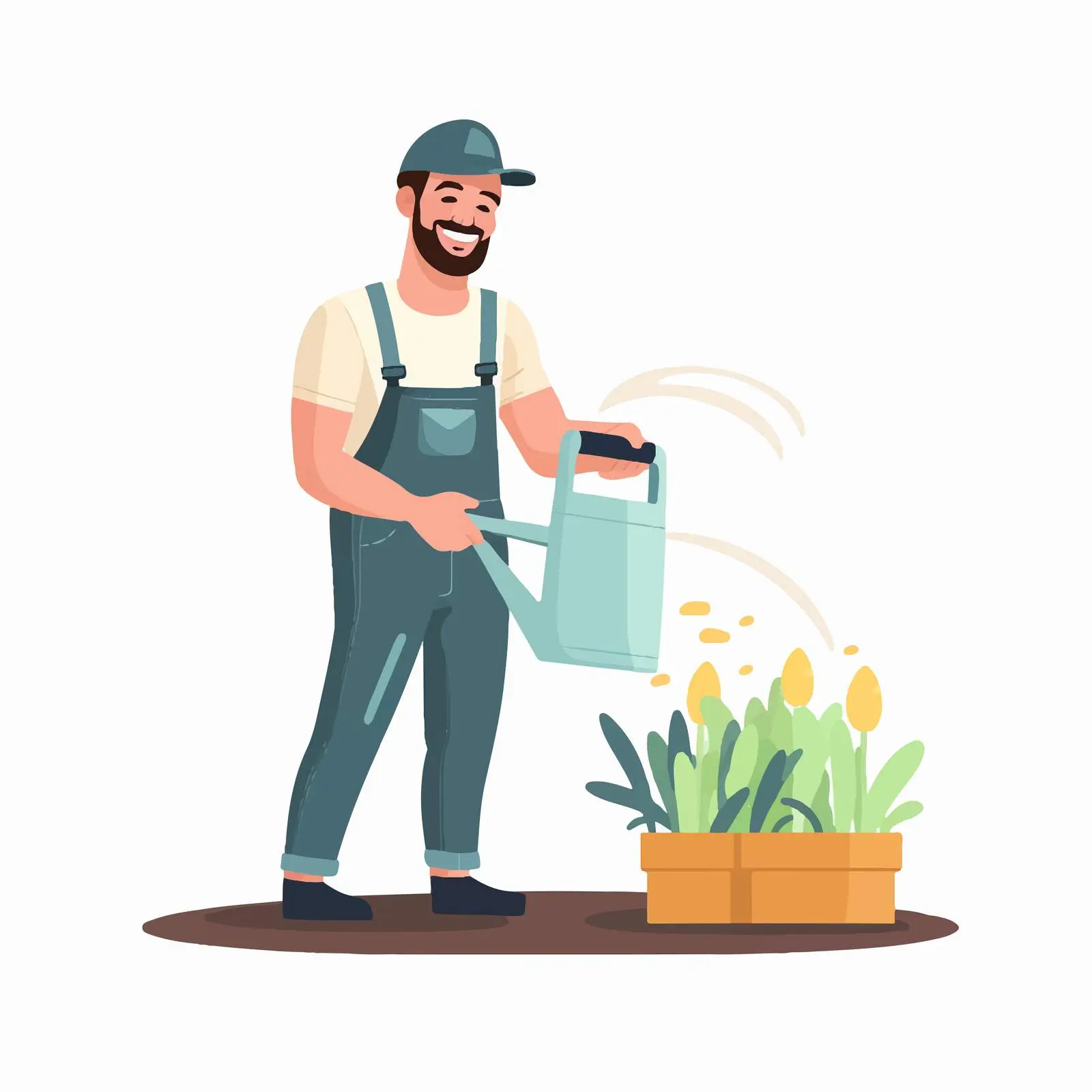 Smiling Male Farmer Watering Seedbed Illustration — free download from Dotvec