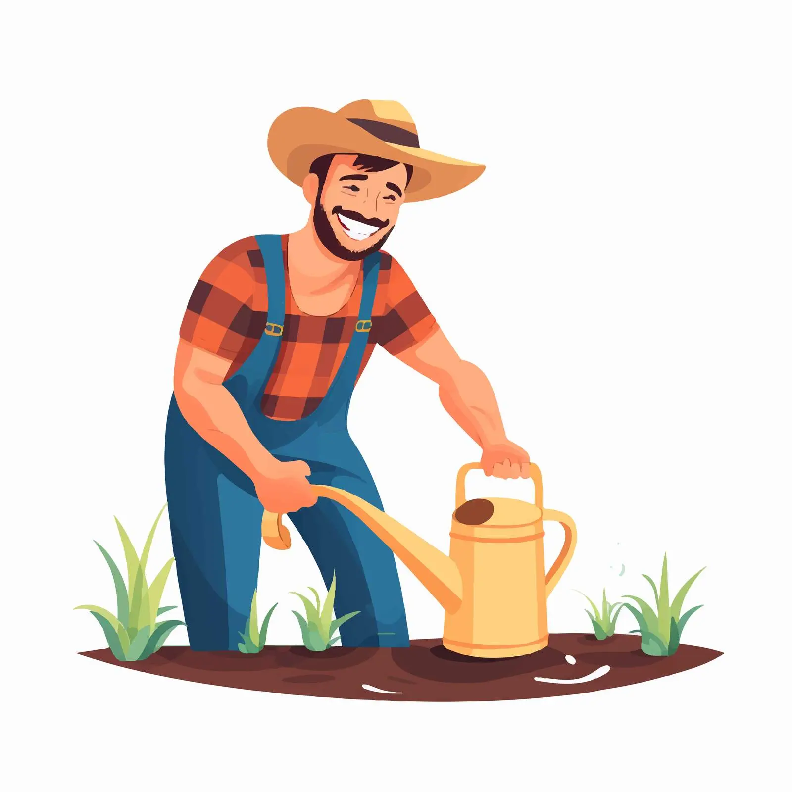 Smiling Male Farmer Watering Seedbed Illustration — free download from Dotvec