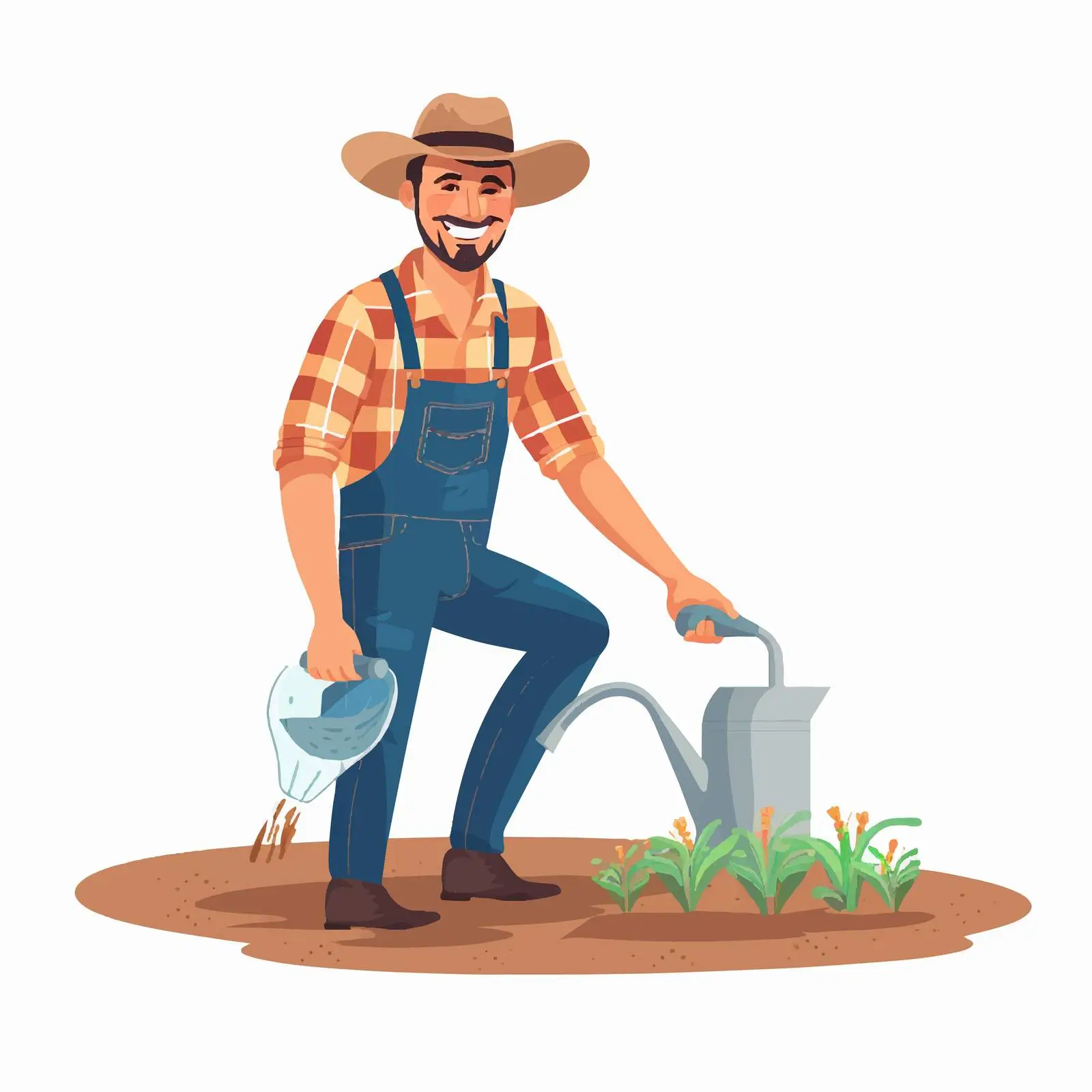 Smiling Male Farmer Watering Seedbed Illustration — free download from Dotvec