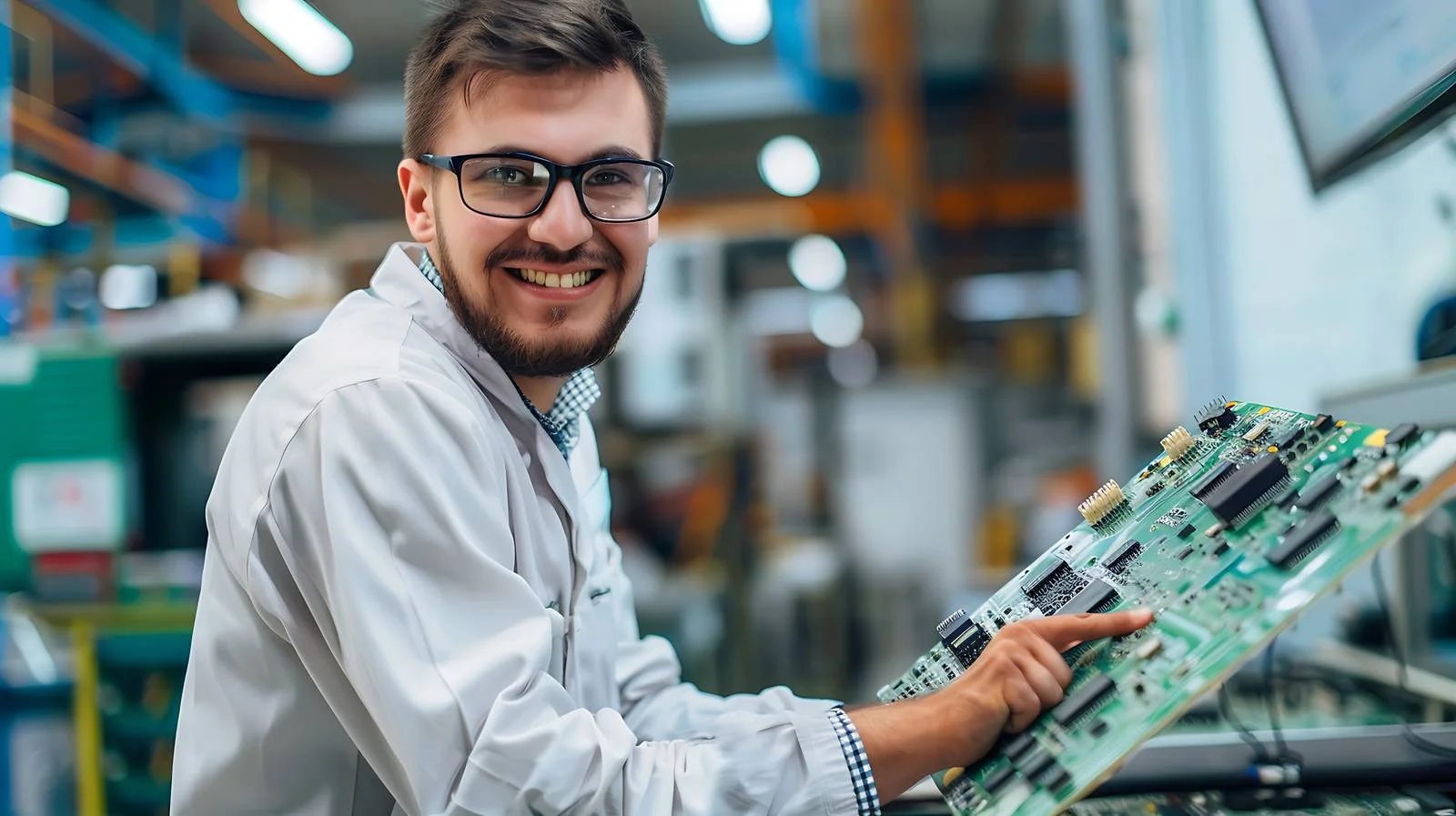 Happy Technician with Circuit Board — free download from Dotvec