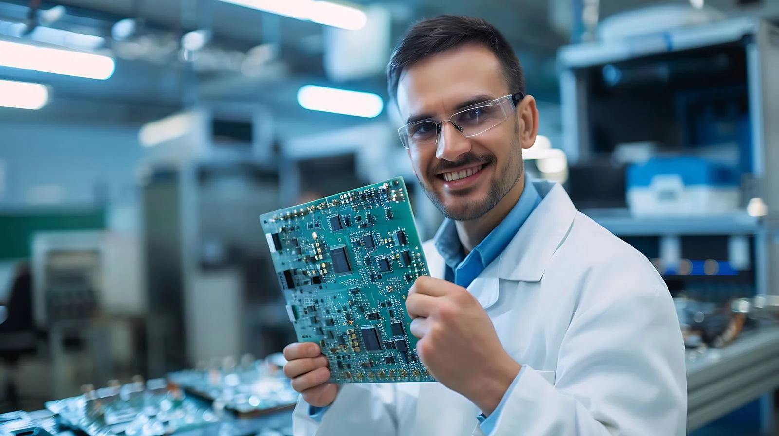 Happy Technician With Circuit Board — free download from Dotvec