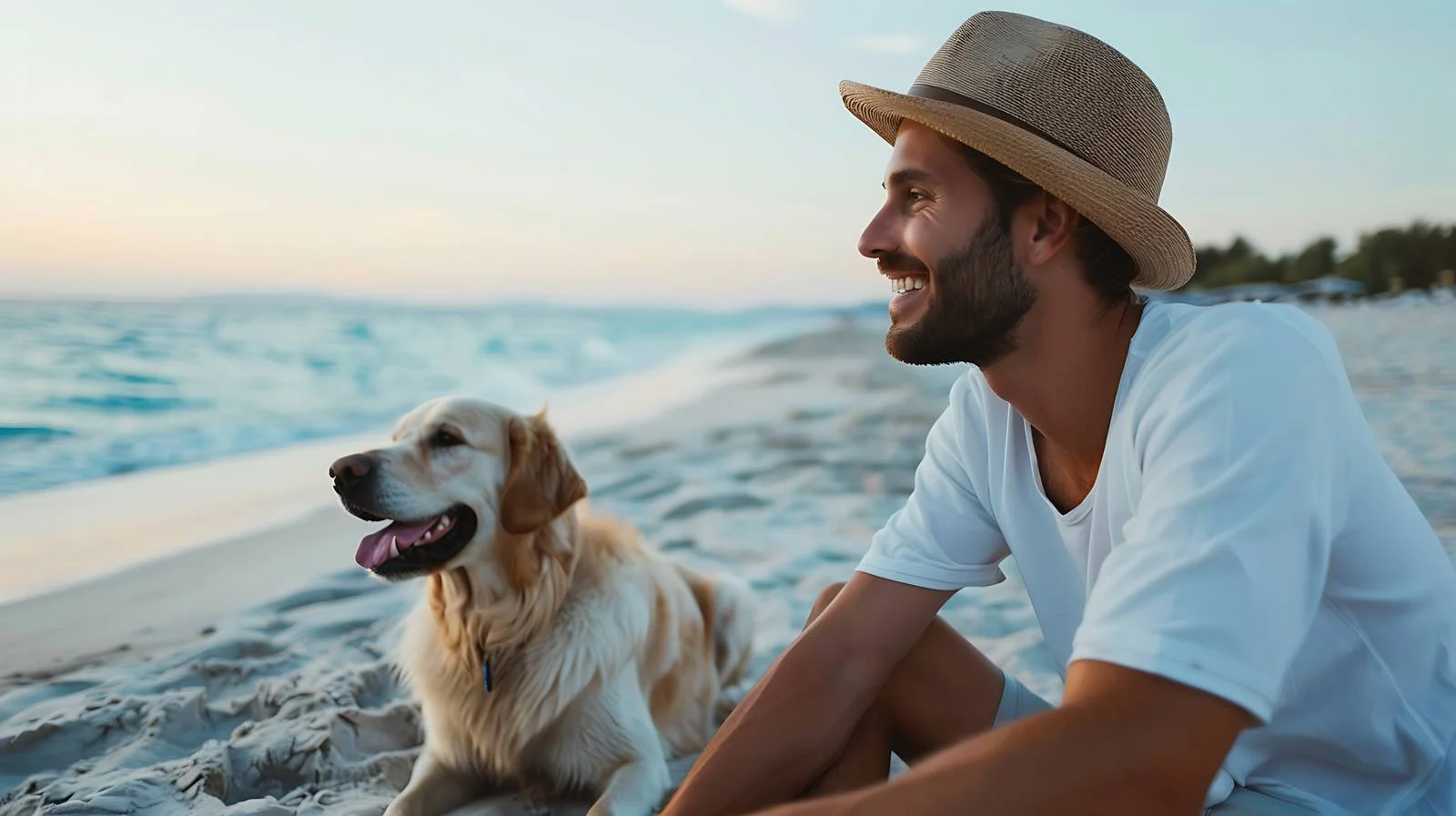 Man Relaxing with Dog on Beach — free download from Dotvec