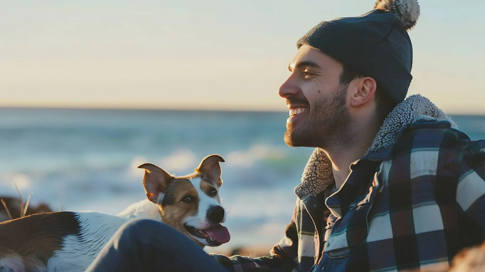 Man Relaxing and Smiling with Dog — free download from Dotvec