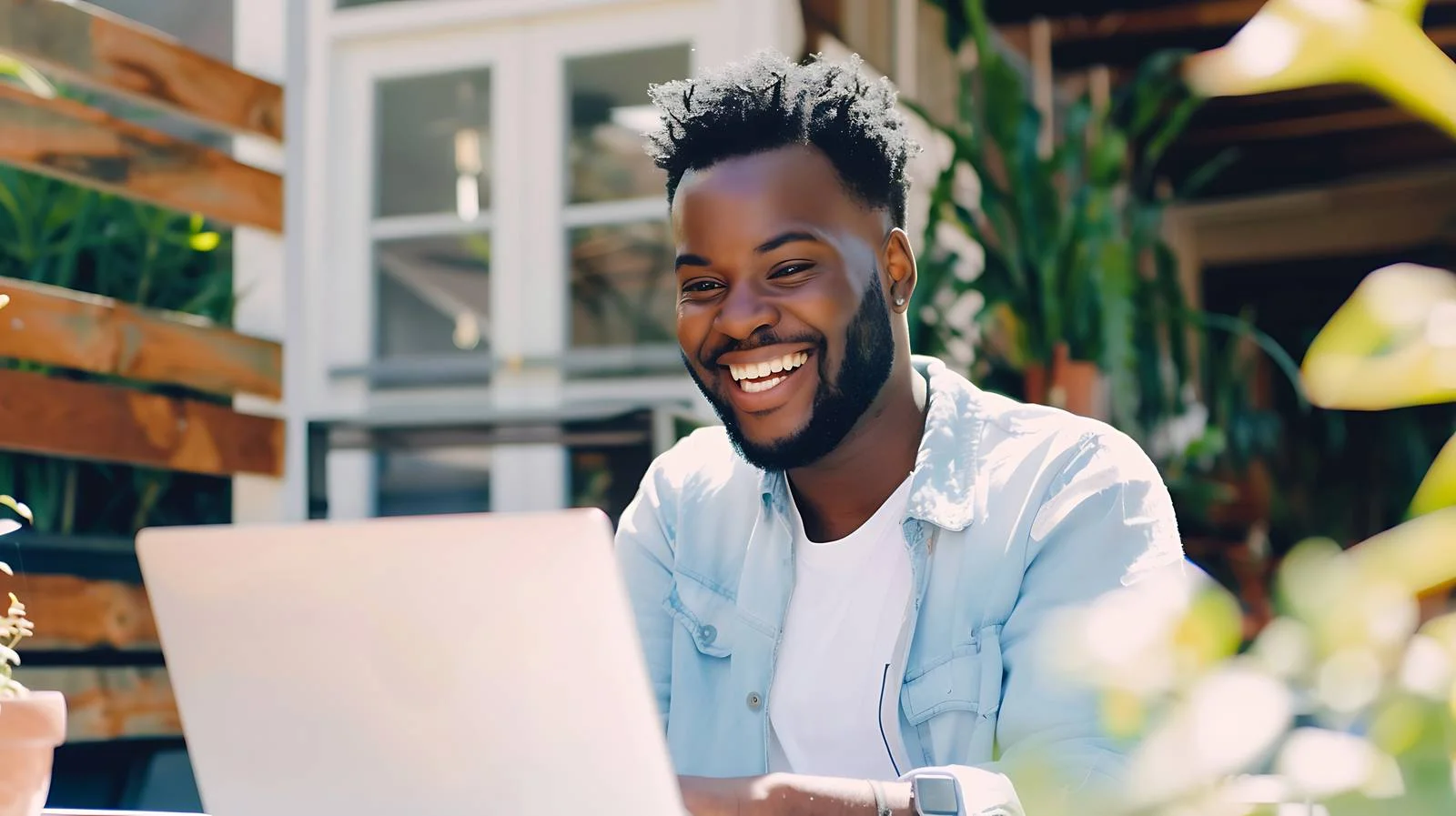 Happy Man Working on Terrace — free download from Dotvec