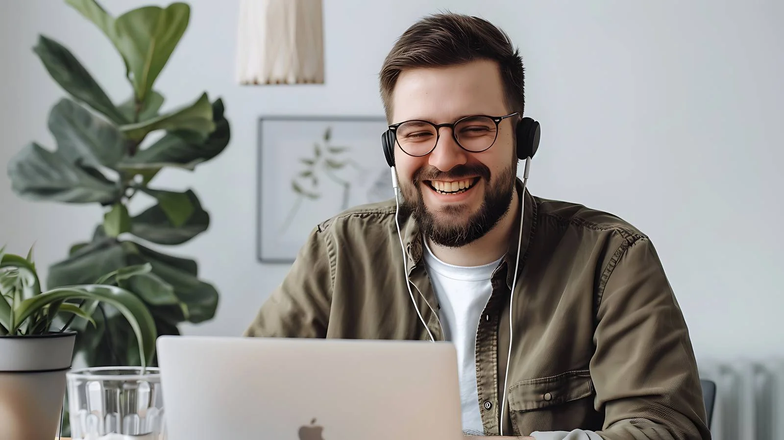 Man in Modern Apartment Smiling at Table — free download from Dotvec