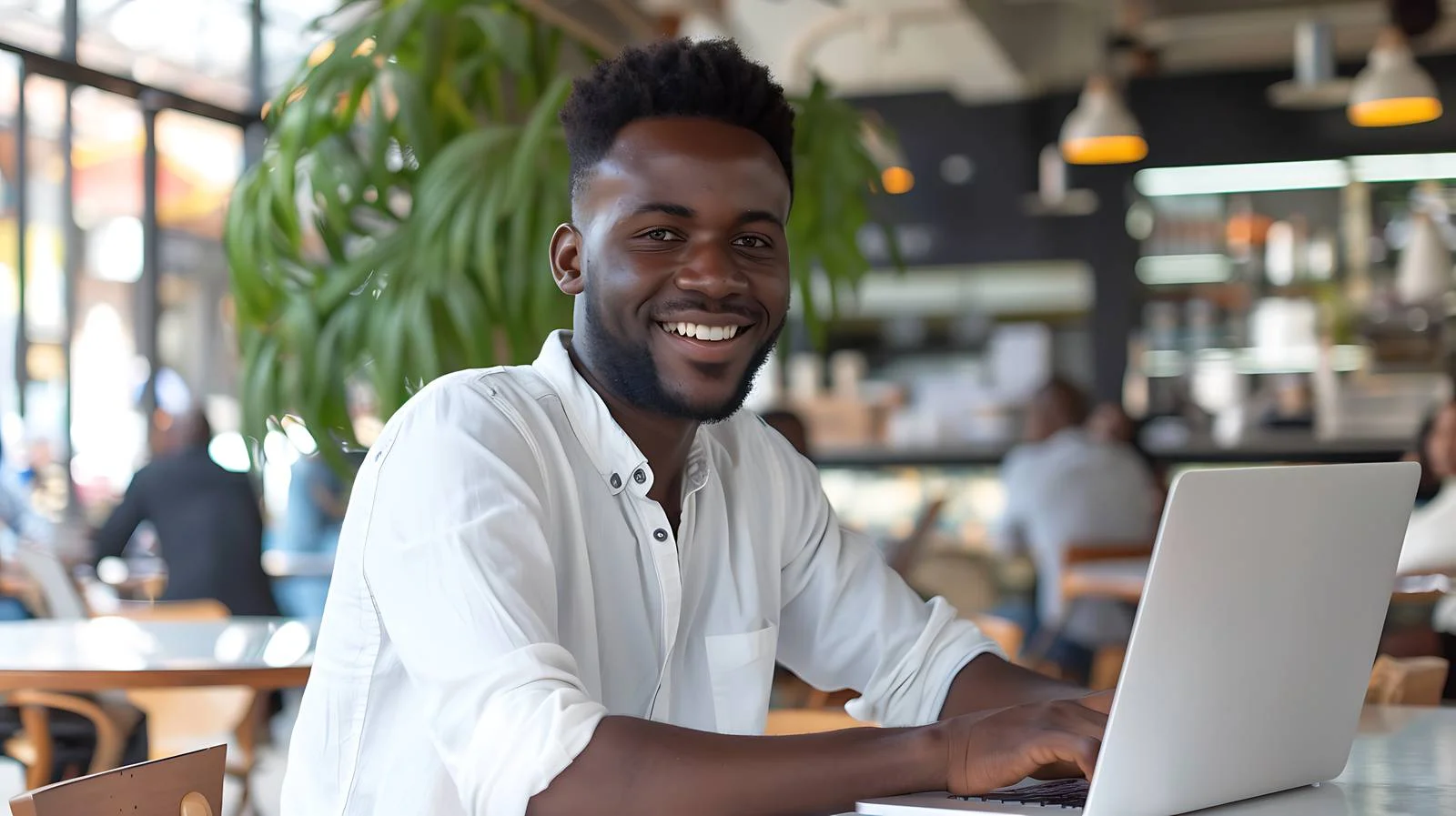 Man at Cafe Working on Laptop — free download from Dotvec