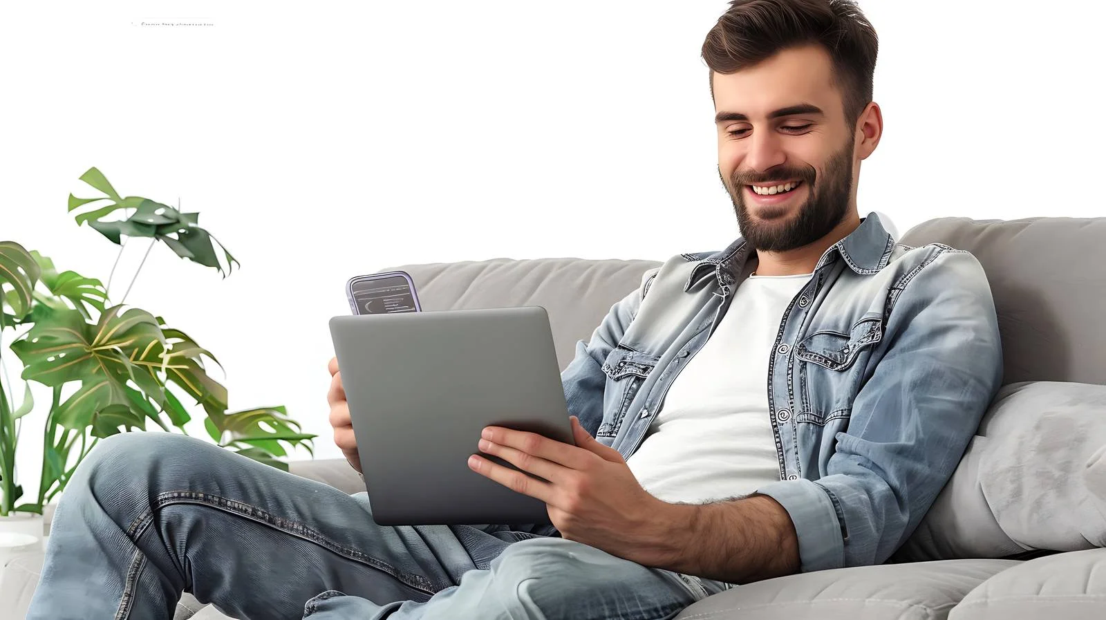 Man Using Smartphone Sitting with Laptop — free download from Dotvec