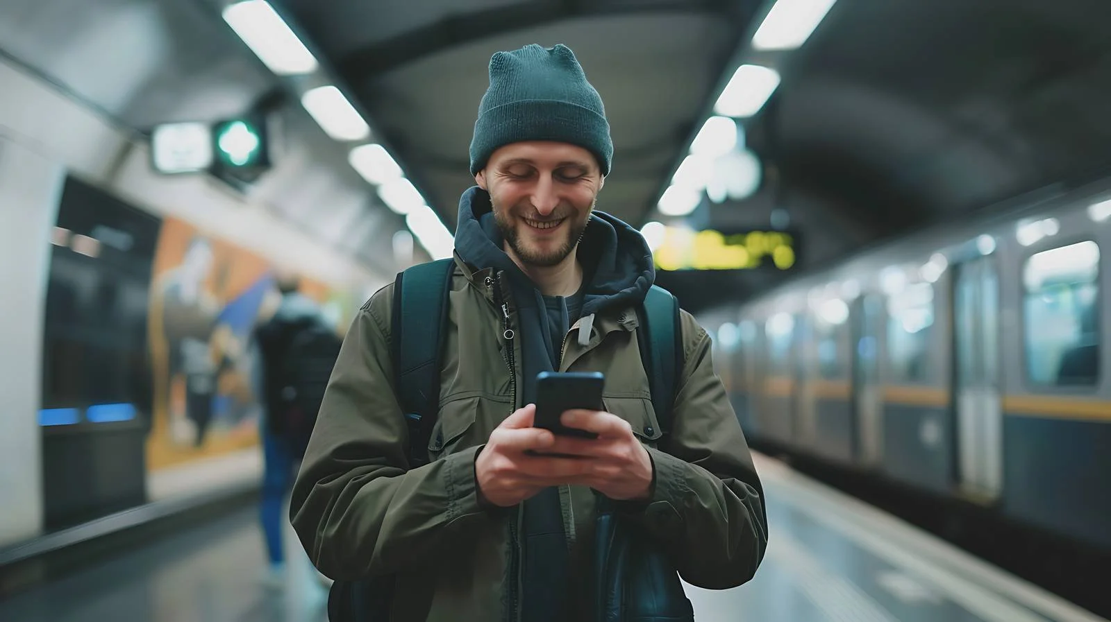 Man Using Smartphone in Subway Station — free download from Dotvec