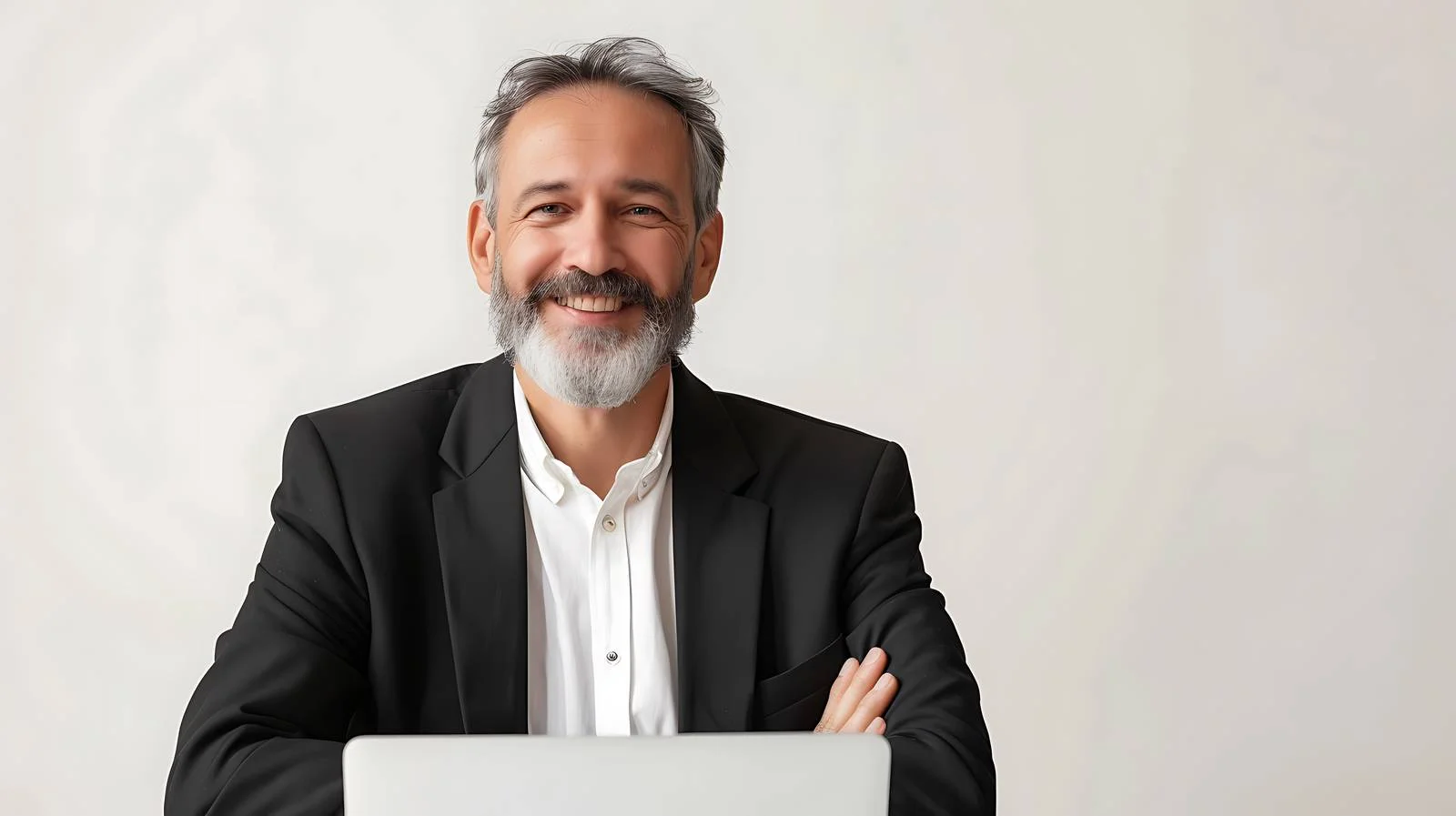 Smiling Businessman Using Laptop in Office — free download from Dotvec