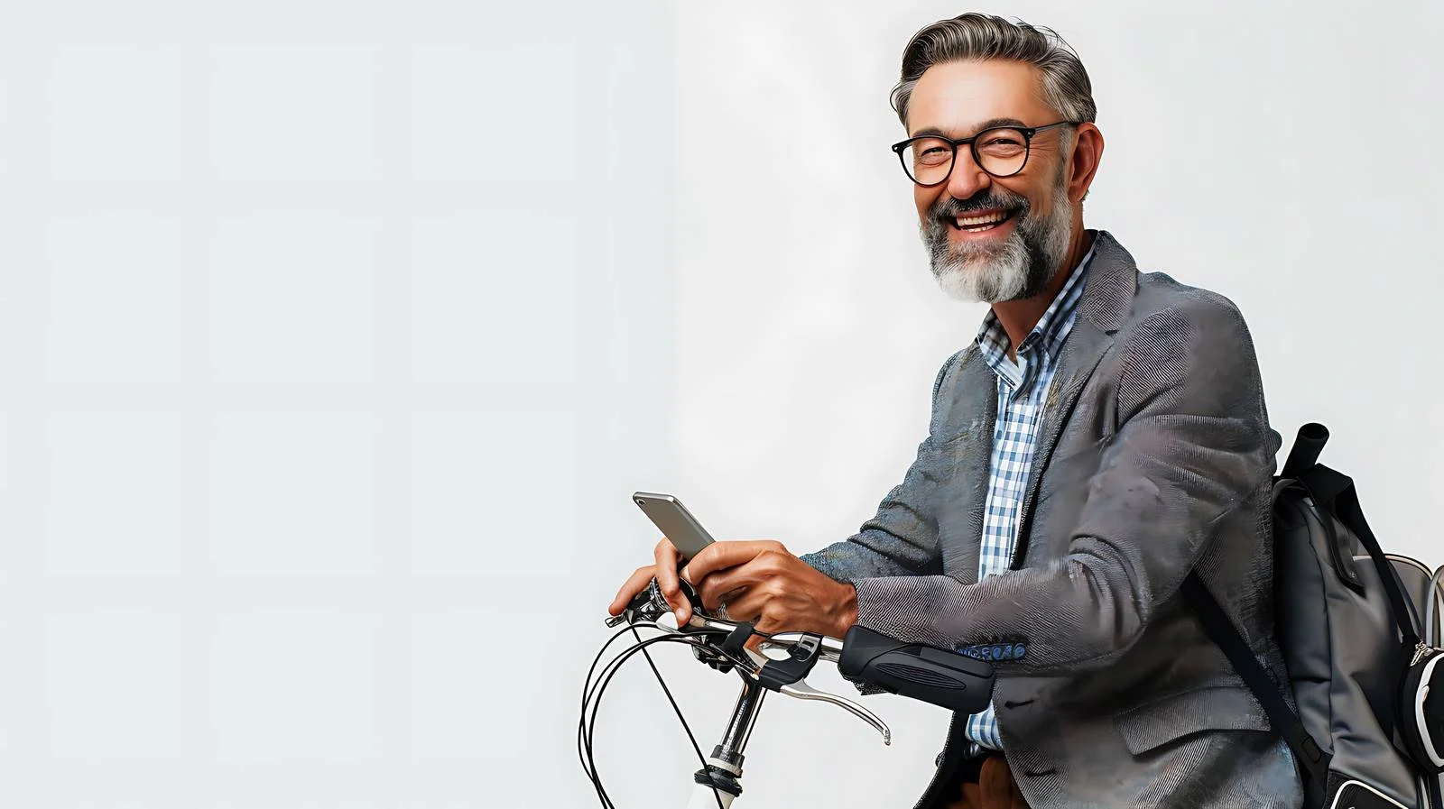 Senior Businessman Multitasking with Bicycle and Phone — free download from Dotvec