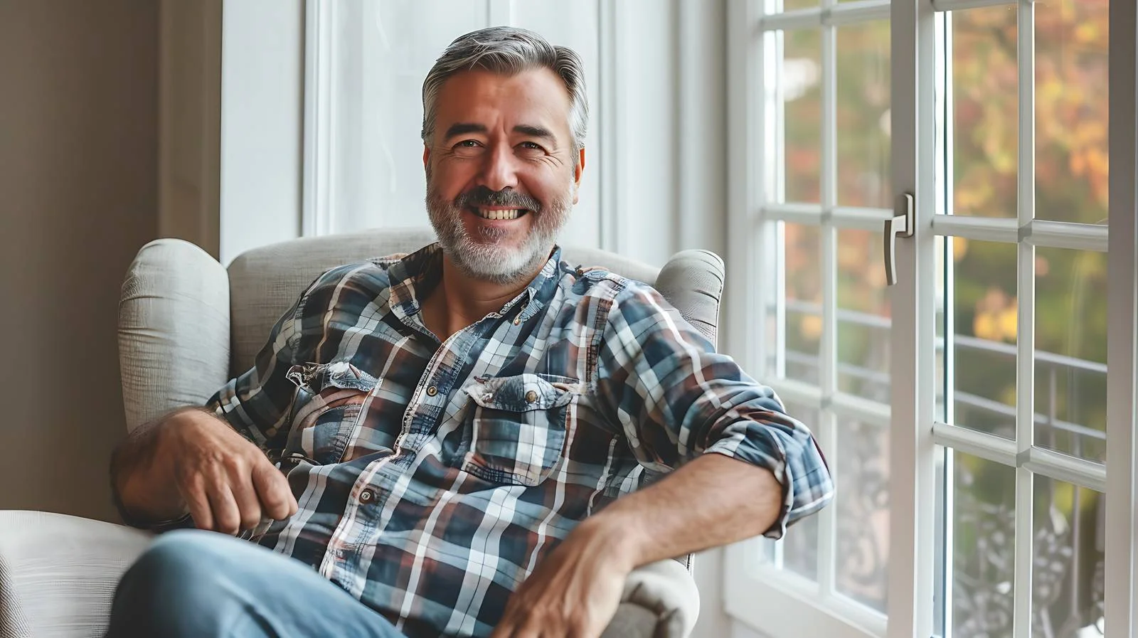 Tranquil mature man enjoying armchair by window — free download from Dotvec