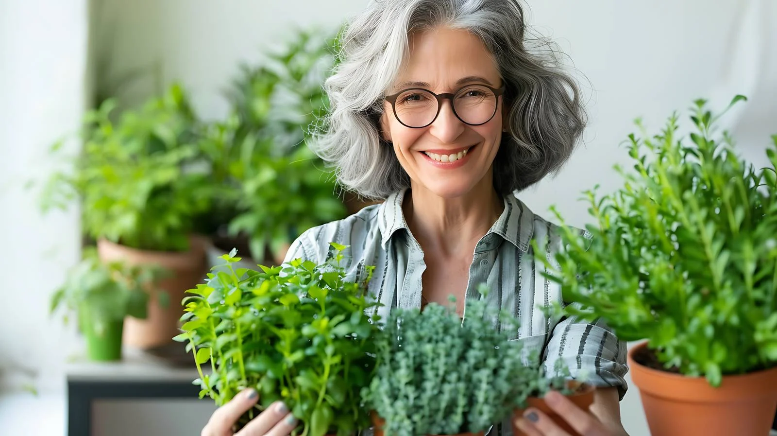 Woman Caring for Plants on Balcony — free download from Dotvec