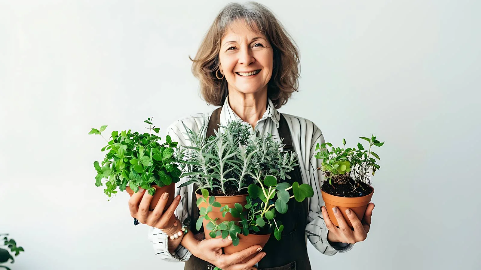 Mature Woman Caring for Plants on Balcony — free download from Dotvec