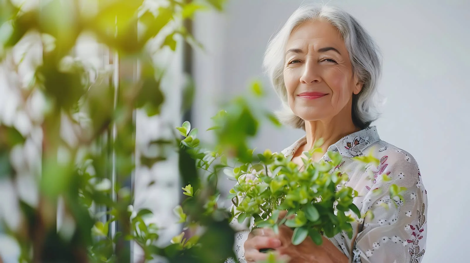 Woman Caring for Plants on Balcony — free download from Dotvec