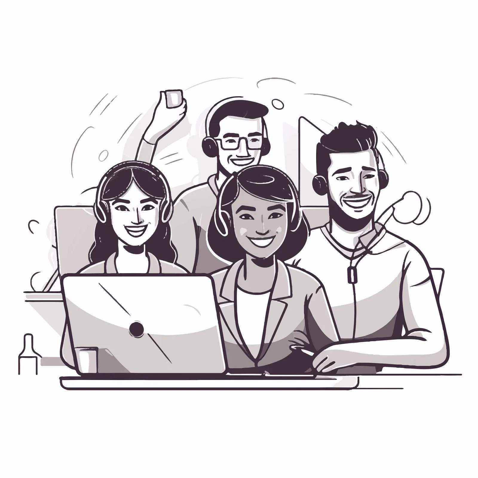 Smiling Users with Headphones and Microphones — free download from Dotvec