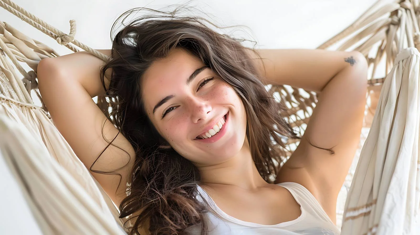 Joyful Woman Relaxing with Hands Behind Head — free download from Dotvec