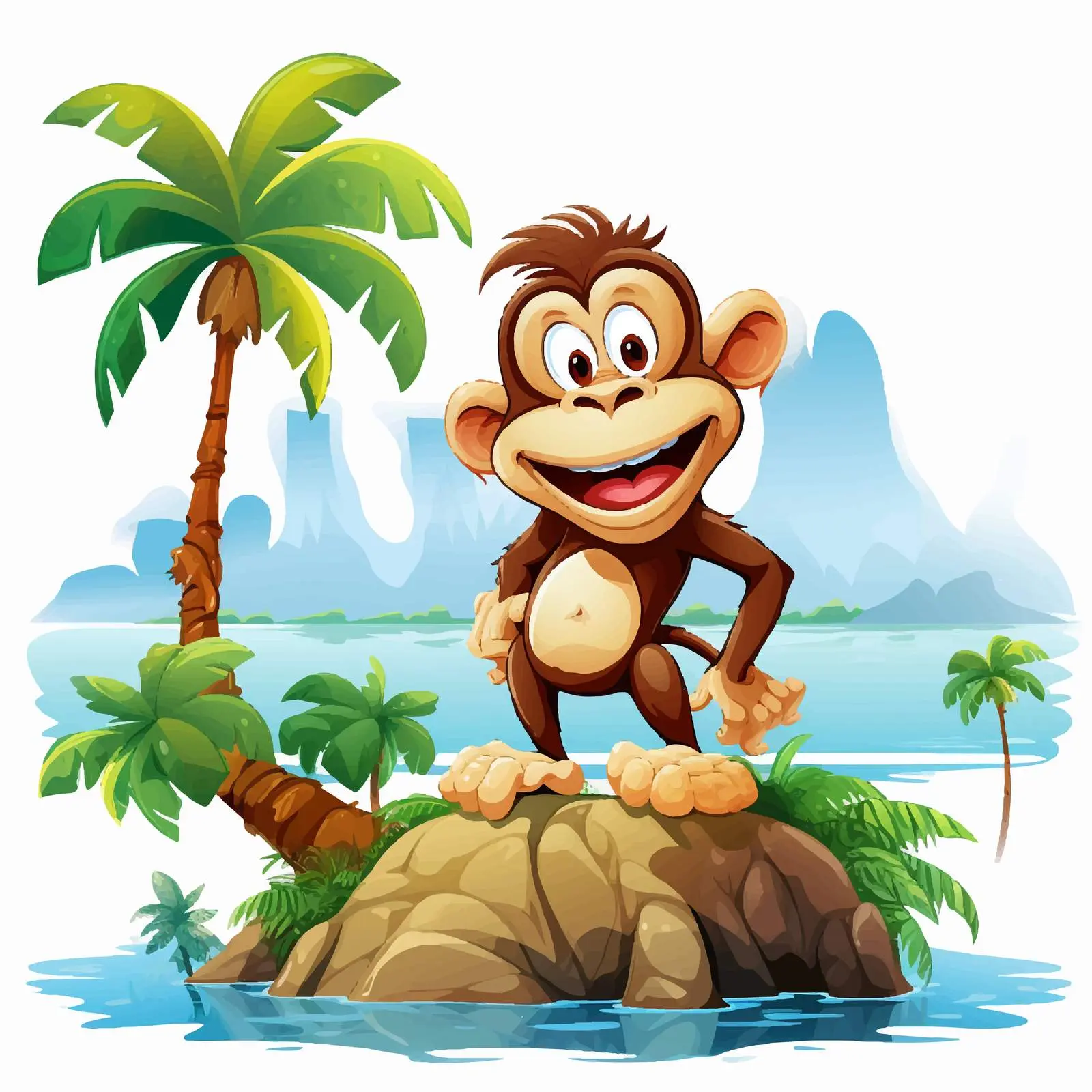 Smiling Monkey Cartoon on Isolated Island — free download from Dotvec