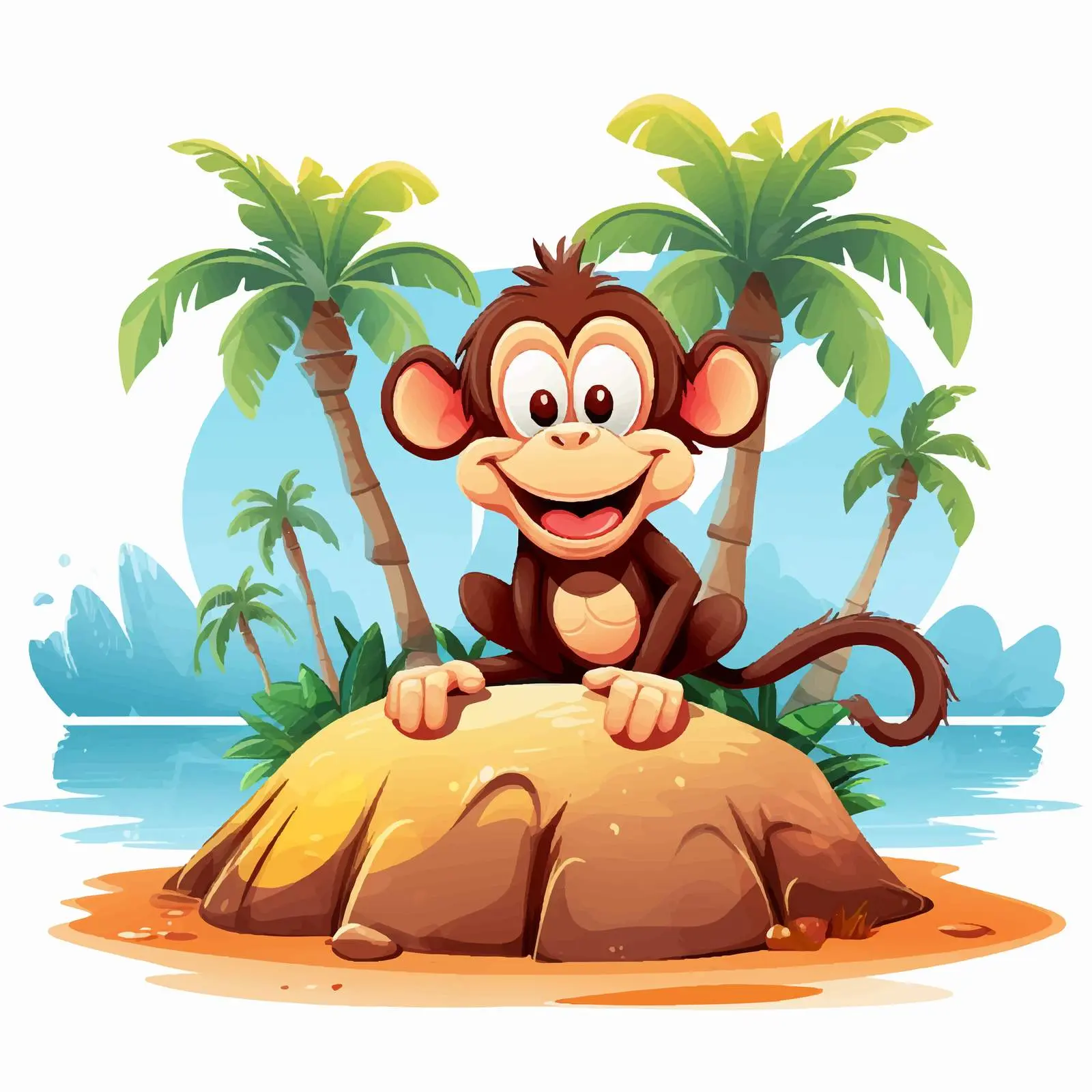 Smiling Monkey Cartoon Character on Island — free download from Dotvec
