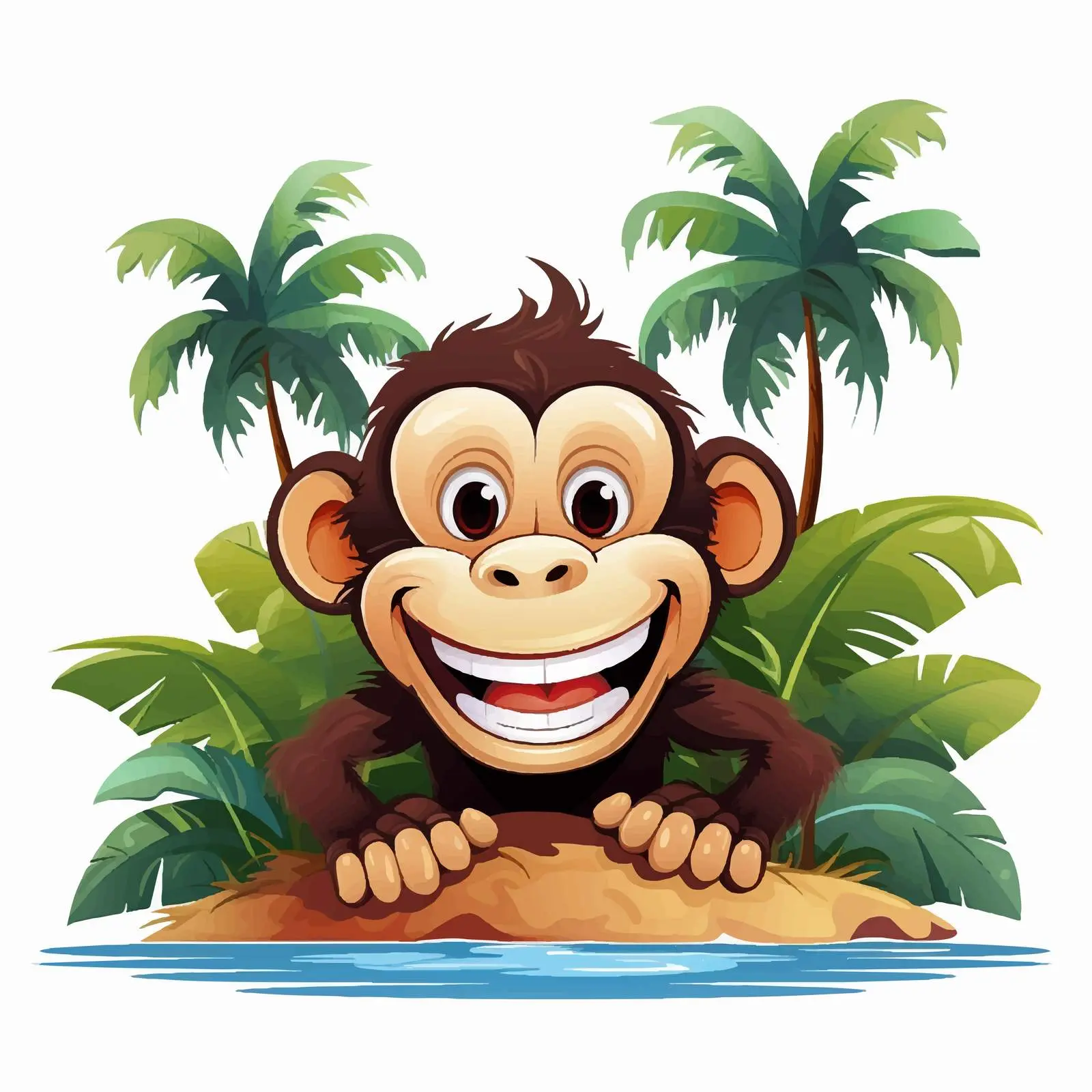 Smiling Monkey Cartoon Character on Tropical Island — free download from Dotvec