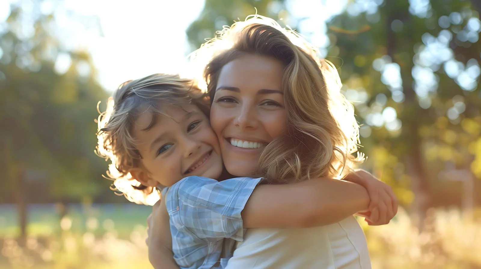 Joyful Mother Embracing Son Outdoors — free download from Dotvec