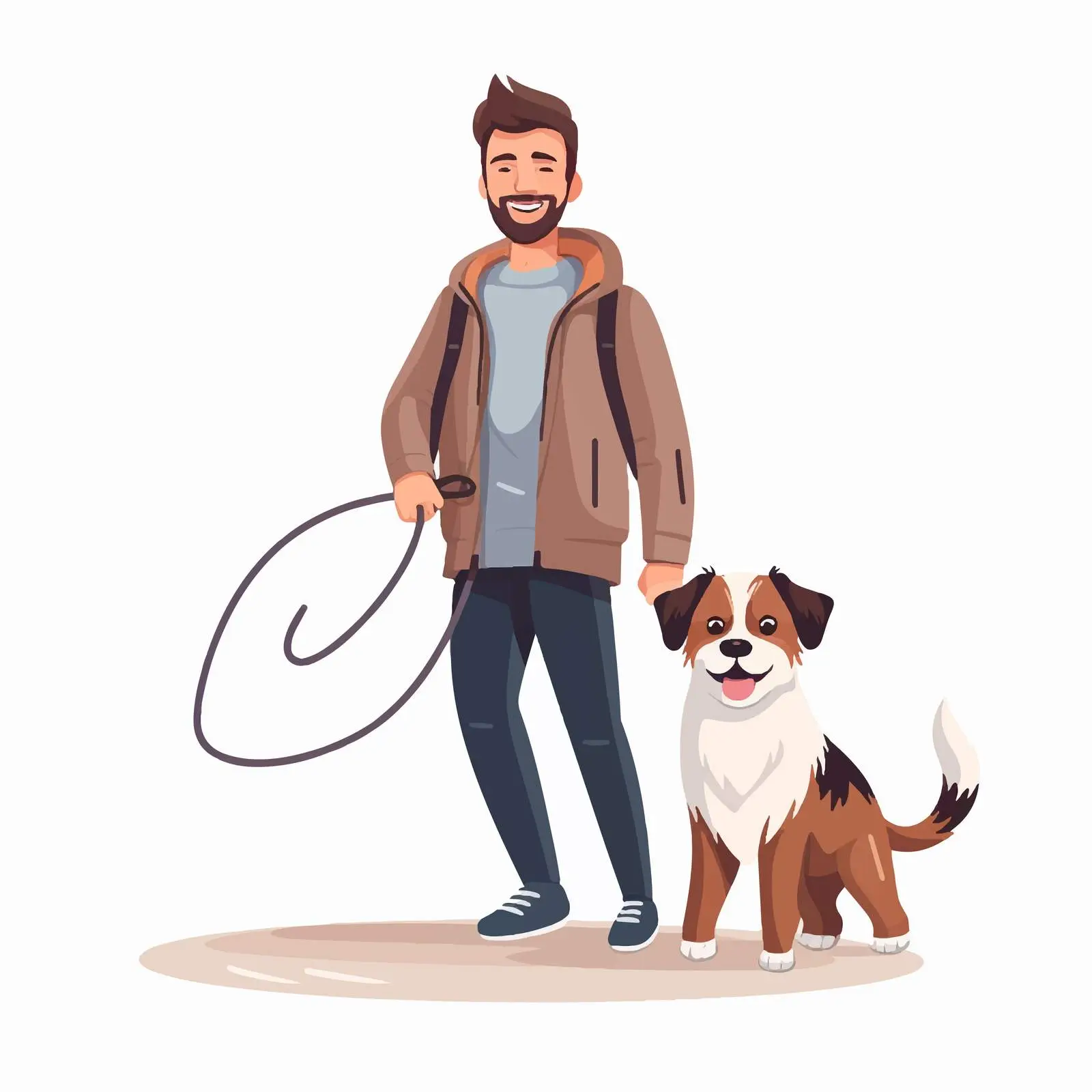 Smiling Pet Owner with Shaggy Dog on Leash — free download from Dotvec