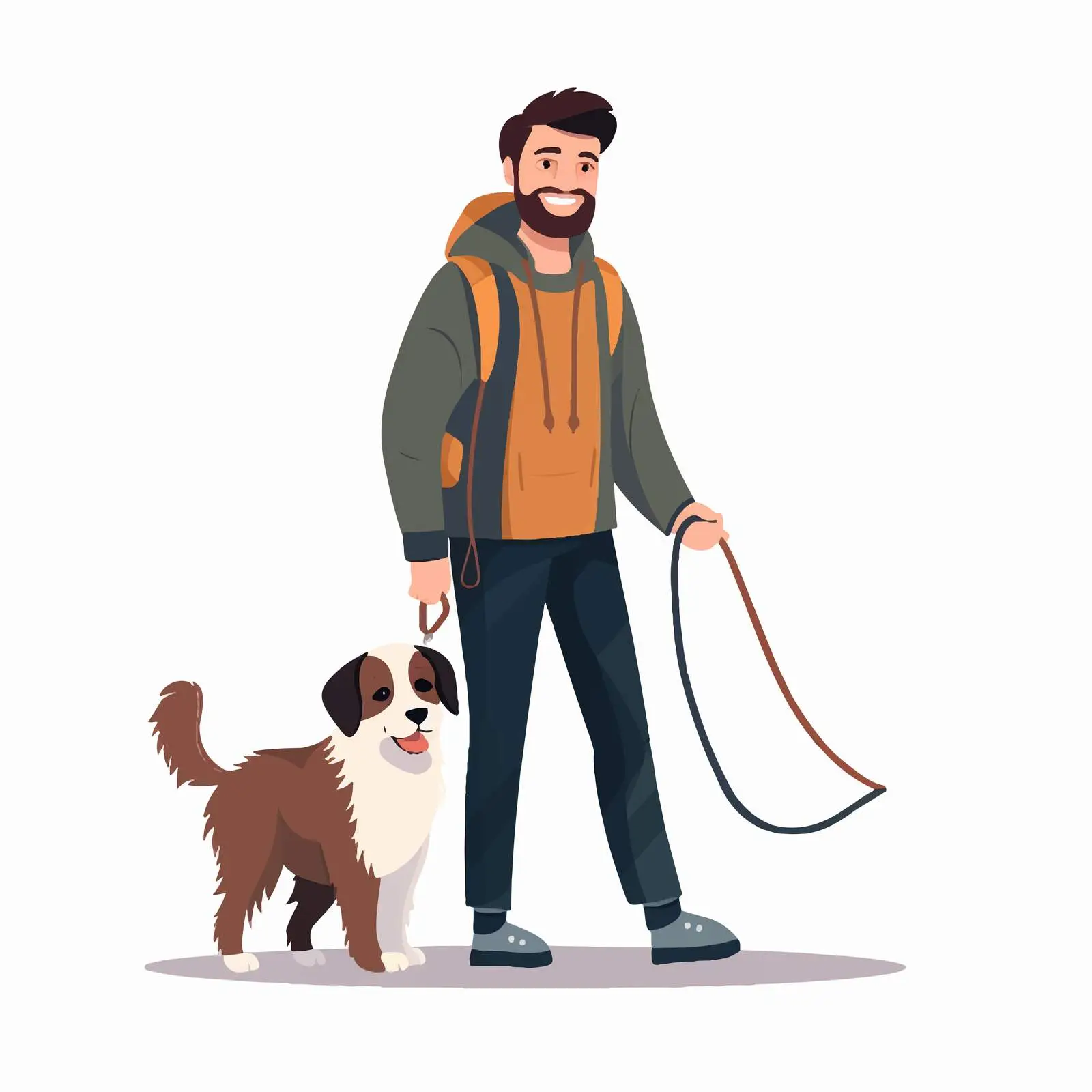 Happy Pet Owner with Small Shaggy Dog on Leash — free download from Dotvec