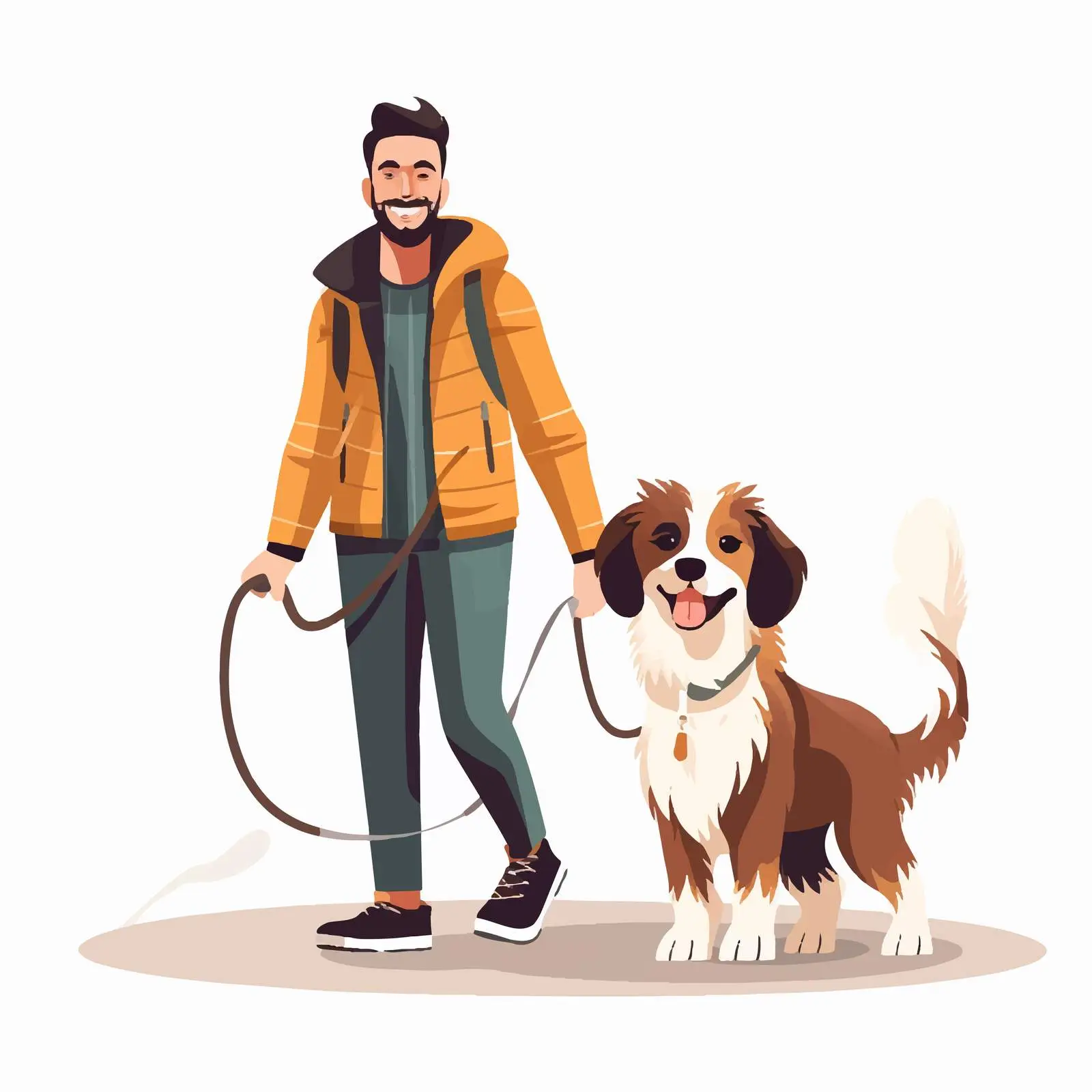 Smiling Pet Owner with Small Shaggy Dog – free leash image from Dotvec