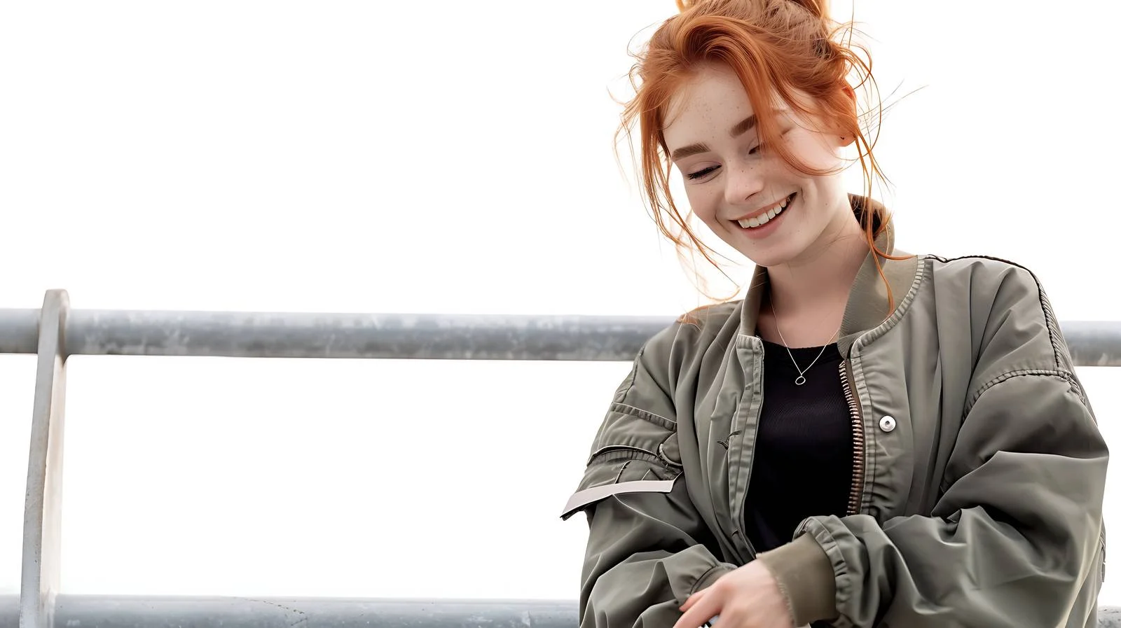 Cheerful Redheaded Woman Railings Portrait — free download from Dotvec