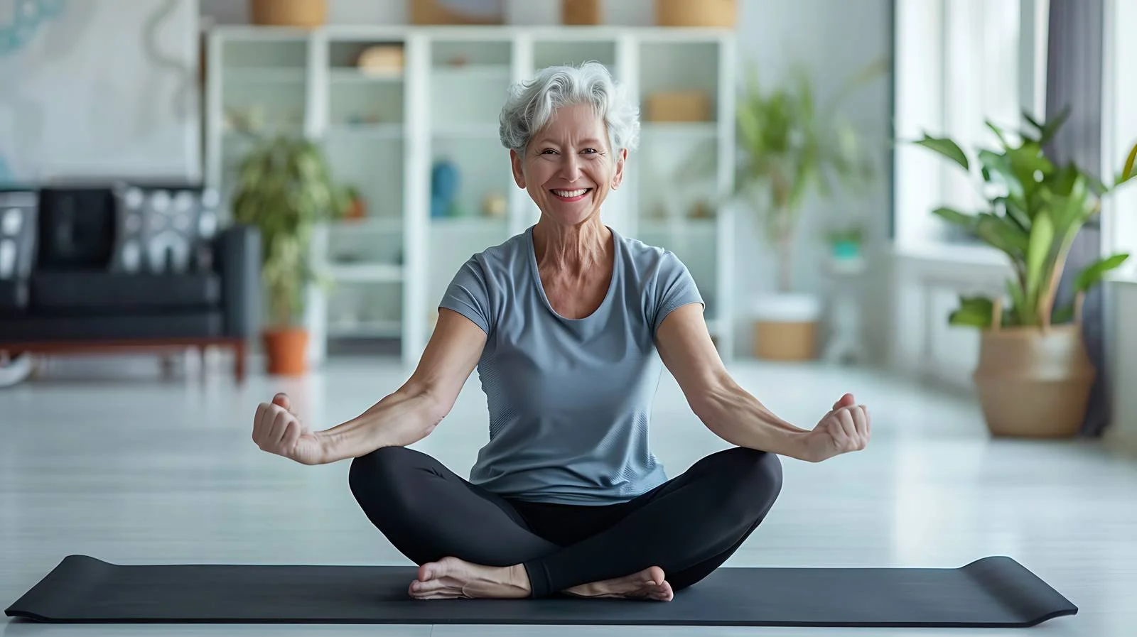 Happy Senior Woman Exercising at Home — free download from Dotvec