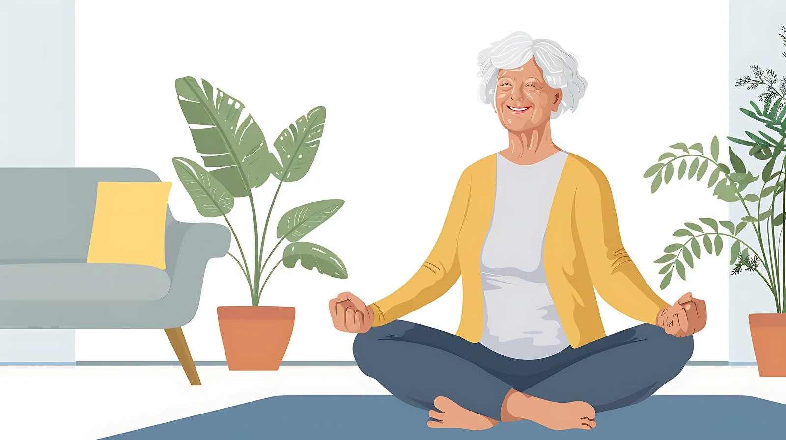 Happy Senior Woman Exercising on Mat — free download from Dotvec