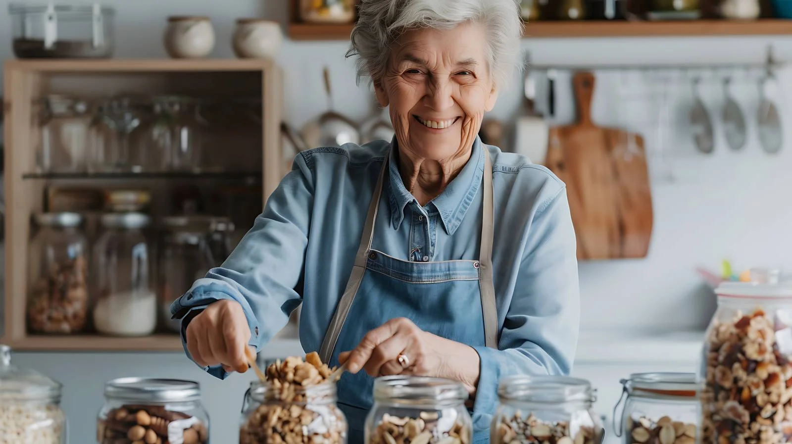 Senior Woman Preparing Granola — free download from Dotvec