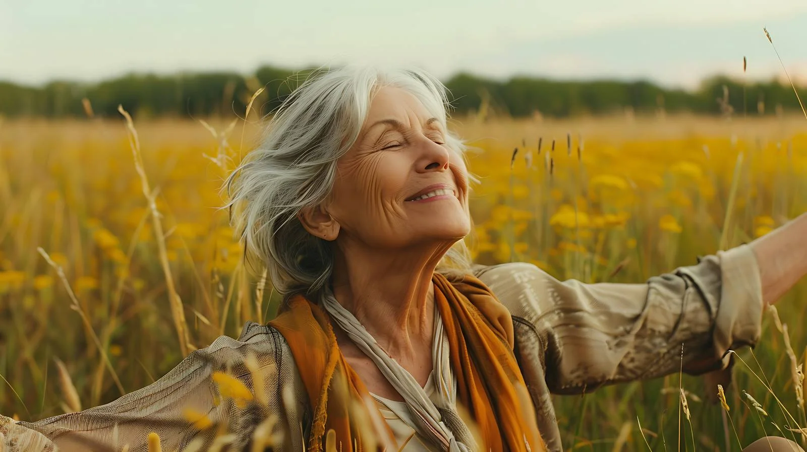 Senior Woman Stretching Rural Meadow Image — free download from Dotvec