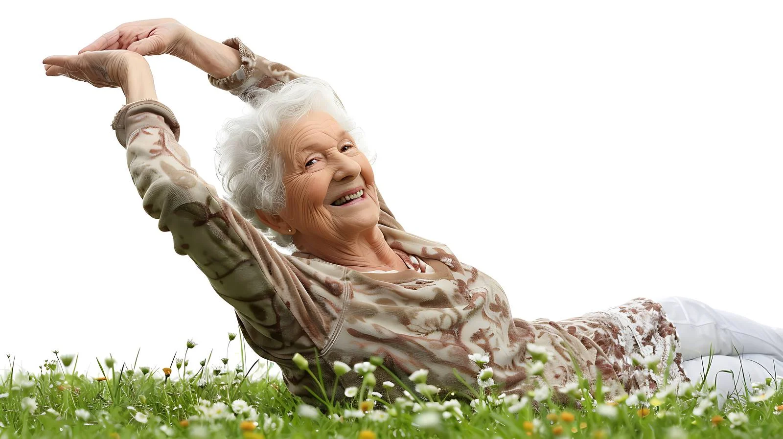 Senior Woman Stretching in Rural Meadow — free download from Dotvec