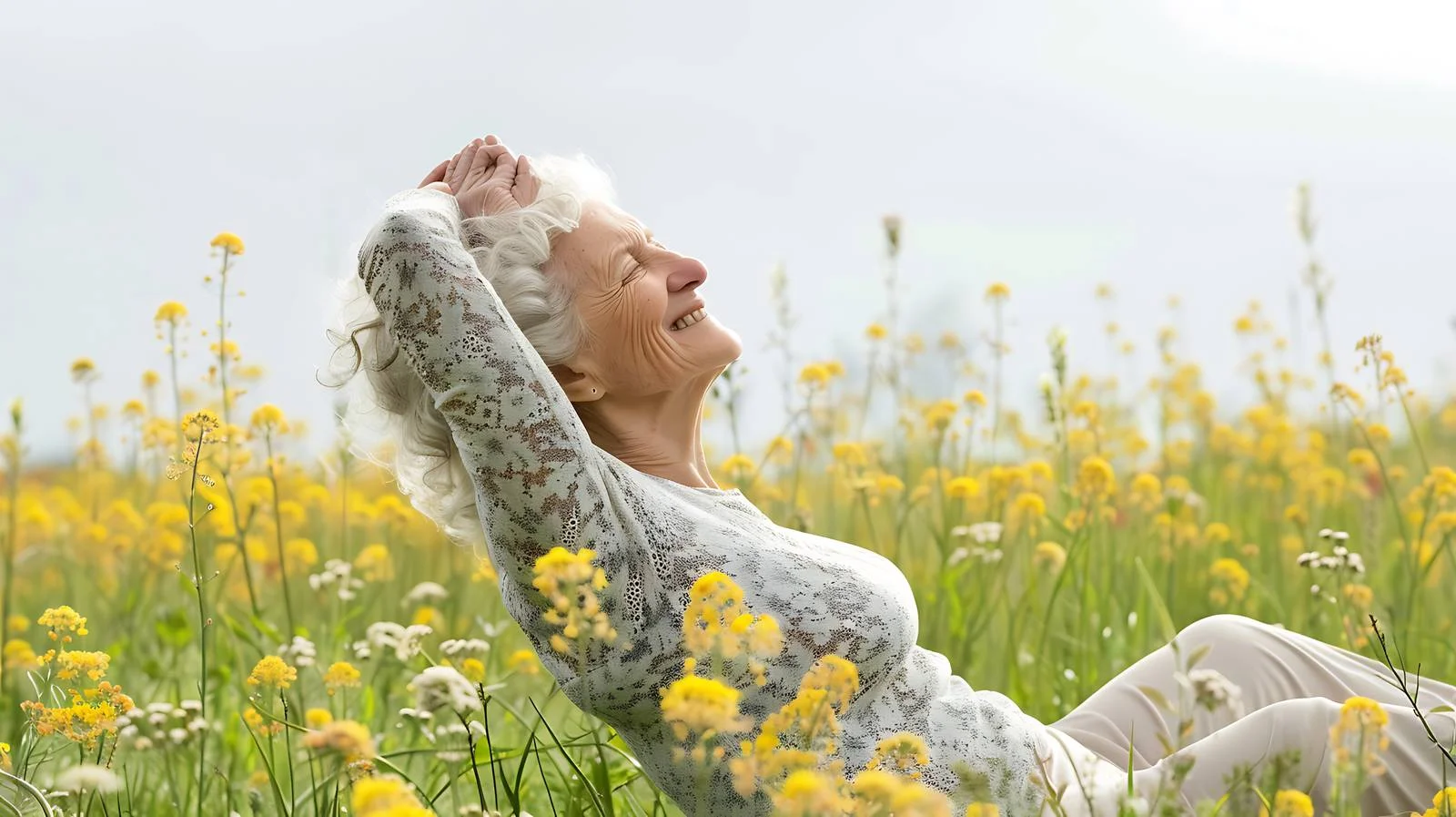 Senior Woman Stretching in Rural Meadow — free download from Dotvec